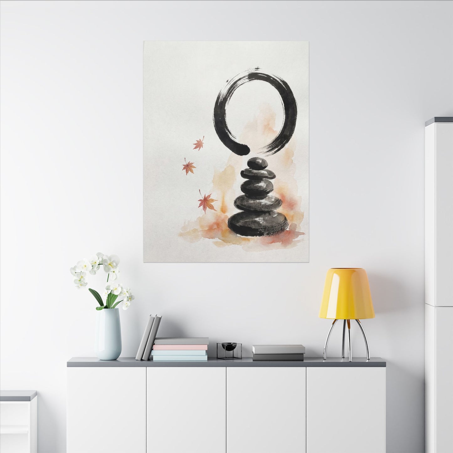 River Stones Canvas Art | Autumn Zen Enso Art