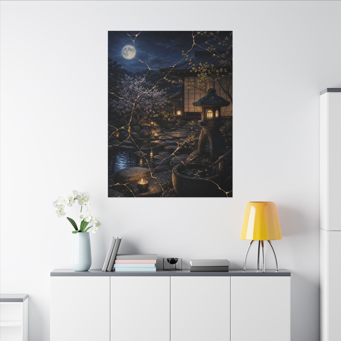 Seijaku Moonlit Garden Canvas Art - Kintsugi Gold Vein