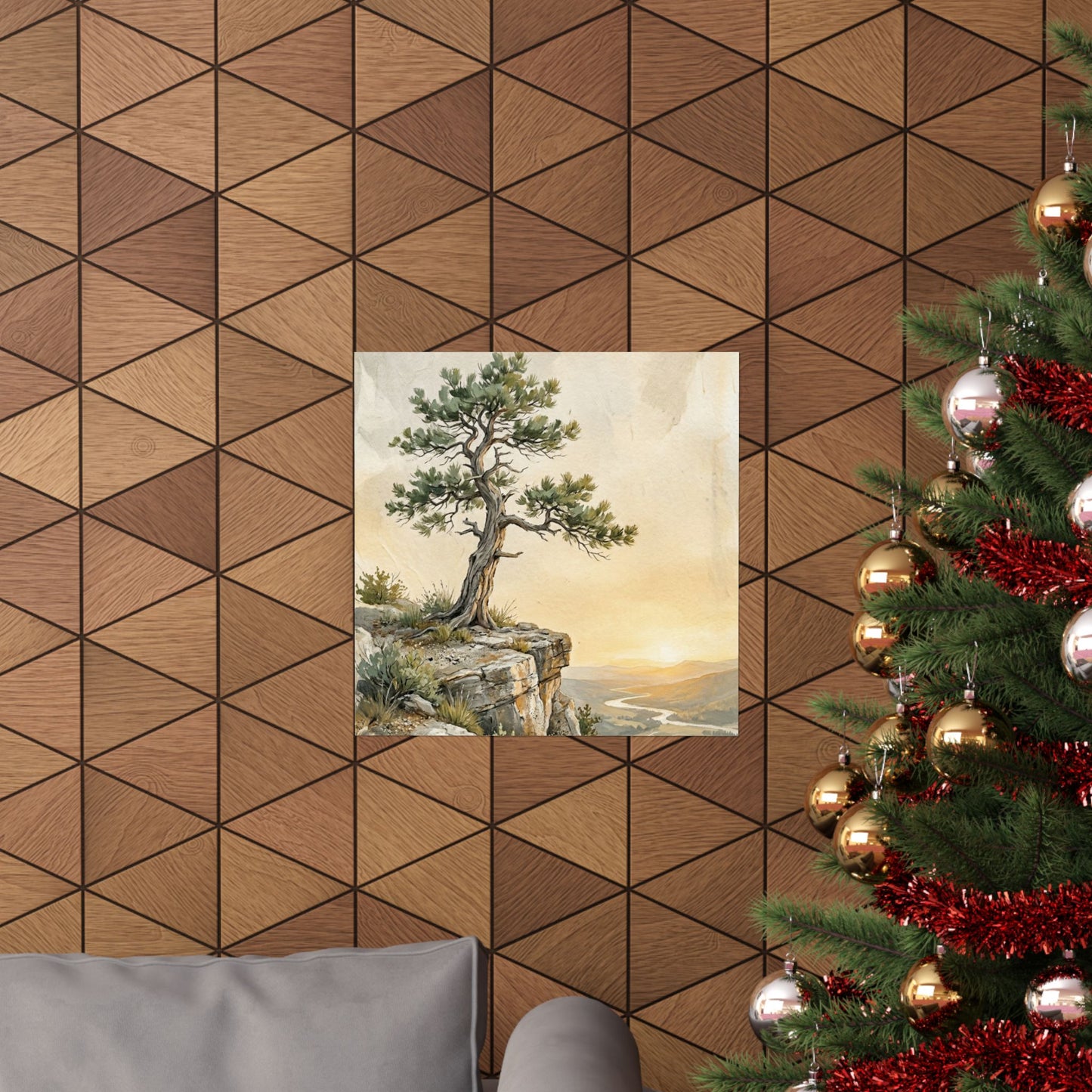Golden Hour Pine Tree Wall Art Print - Japandi Mono No Aware