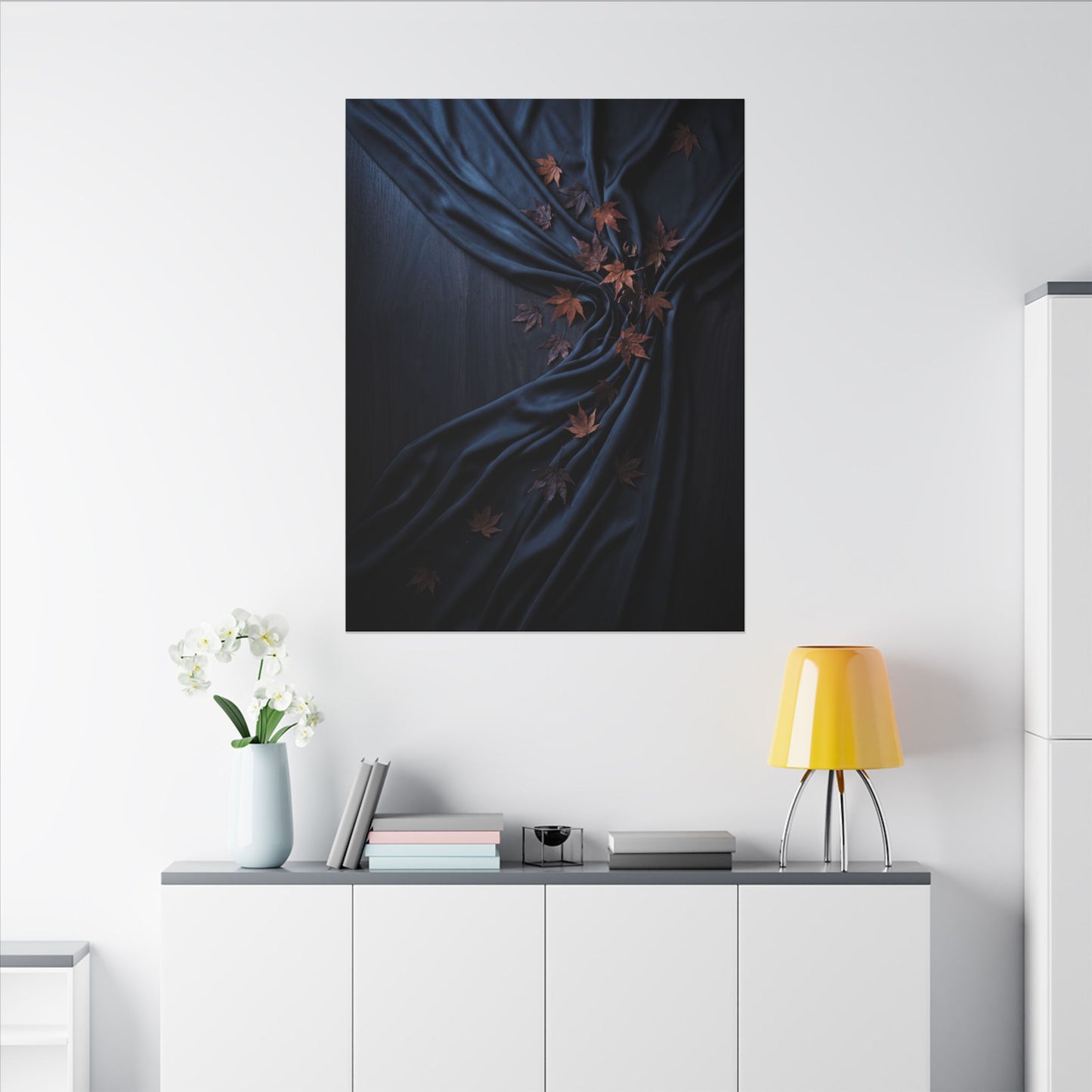 Silk Drape Autumn Canvas Art | Dark Japandi Sophisticated Design