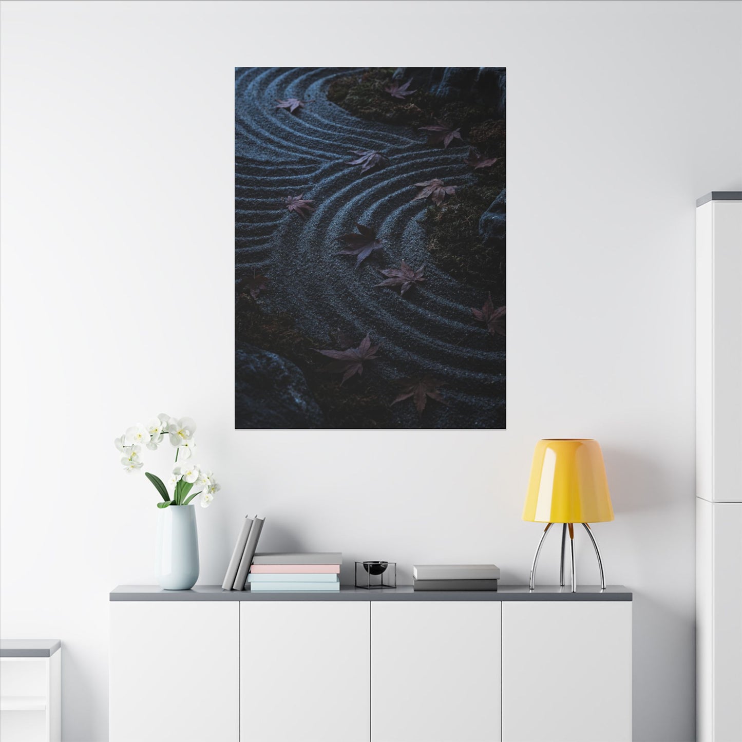 Rock Garden Canvas Art | Autumn Dark Japandi Dark Texture Art