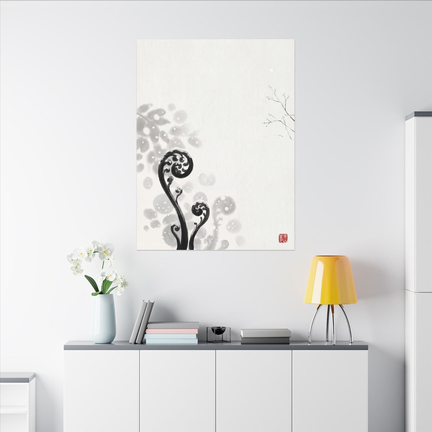 Winter Fern Unfurling Ukiyo E Inspired Canvas Art | Peaceful Decor