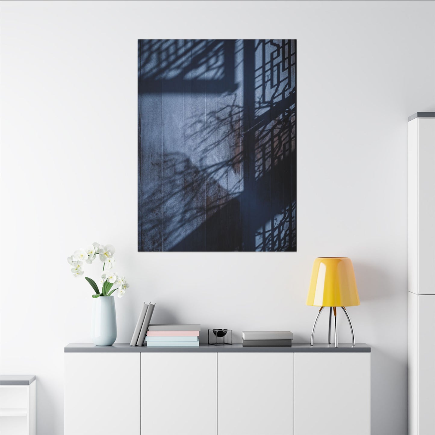 Shadow Play Moody Minimal Canvas Art | Moody Dark Japandi Art