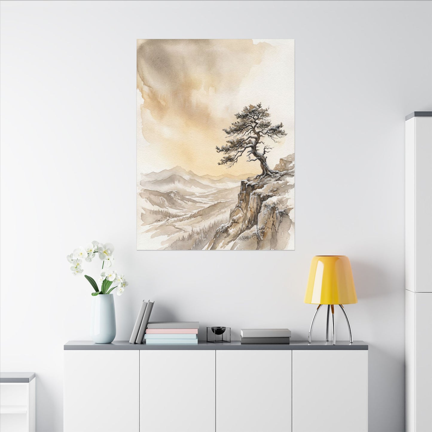 Pine Tree Canvas Art | Winter Japandi Watercolor Art