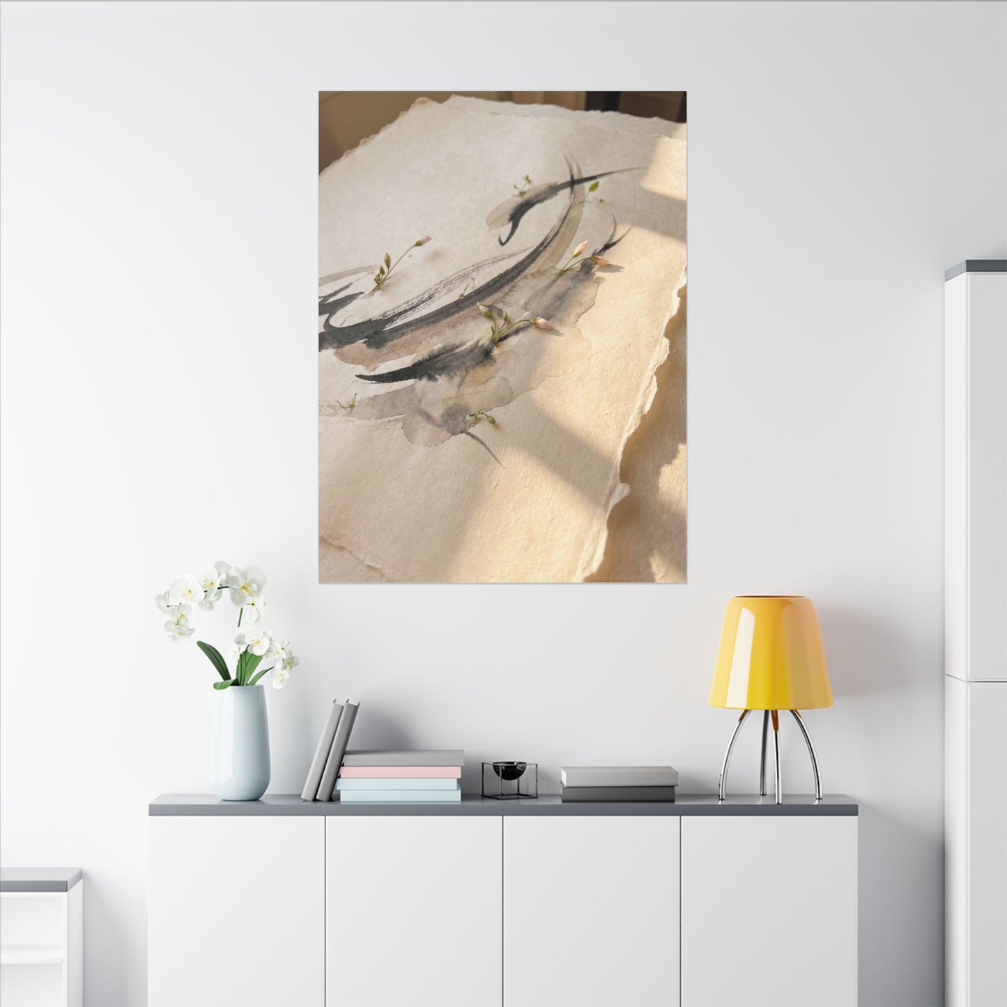 Ink Brushstroke Watercolor Canvas Art | Neutral Japandi Art