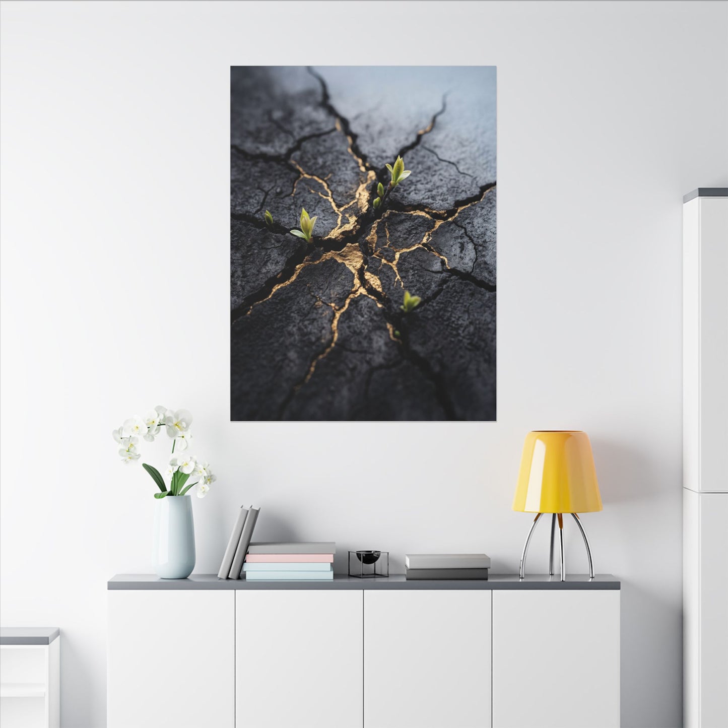 Ma Cracked Earth Canvas Art - Dark Japandi Charcoal Ink