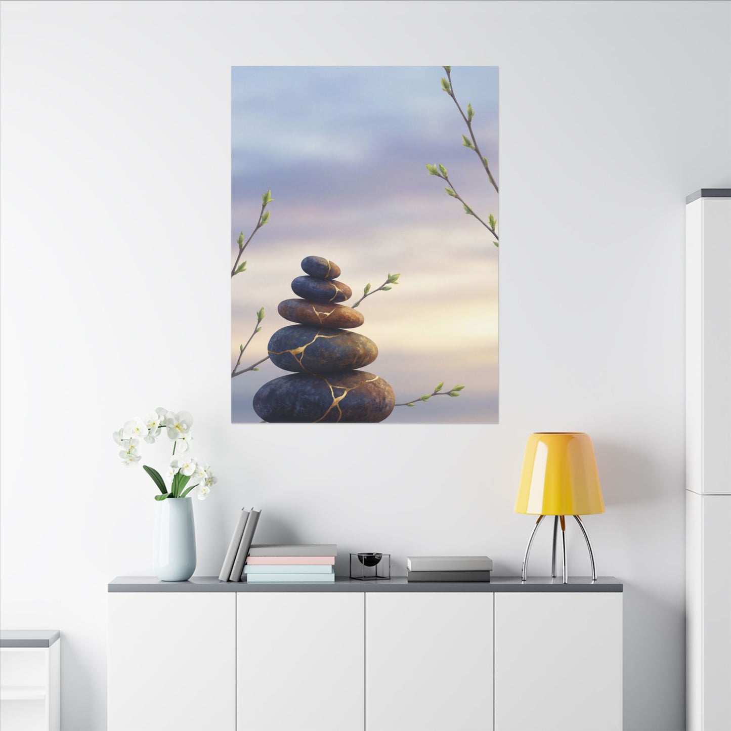 Spring River Stones Gold Vein Canvas Art | Philosophical Decor