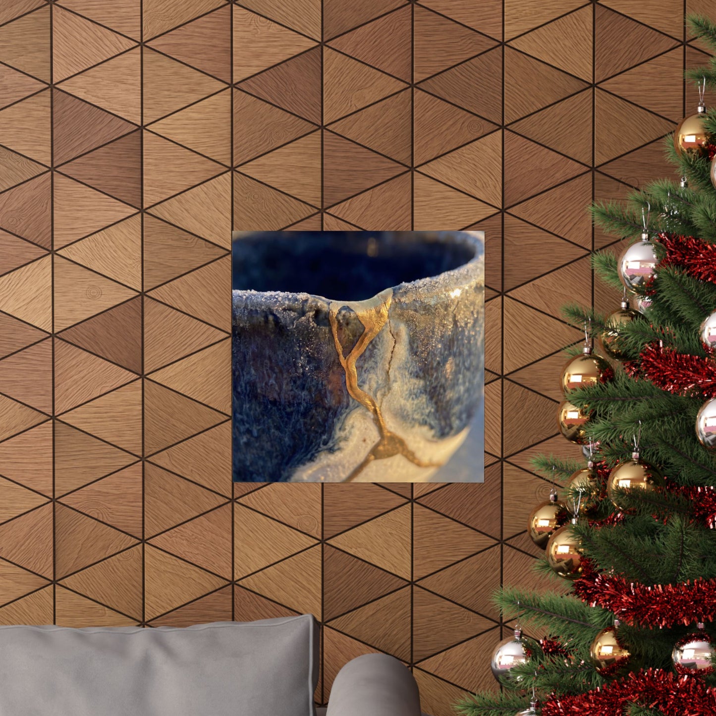 Kintsugi Ceramic Bowl in Golden Hour | Gold Vein Wall Art Print