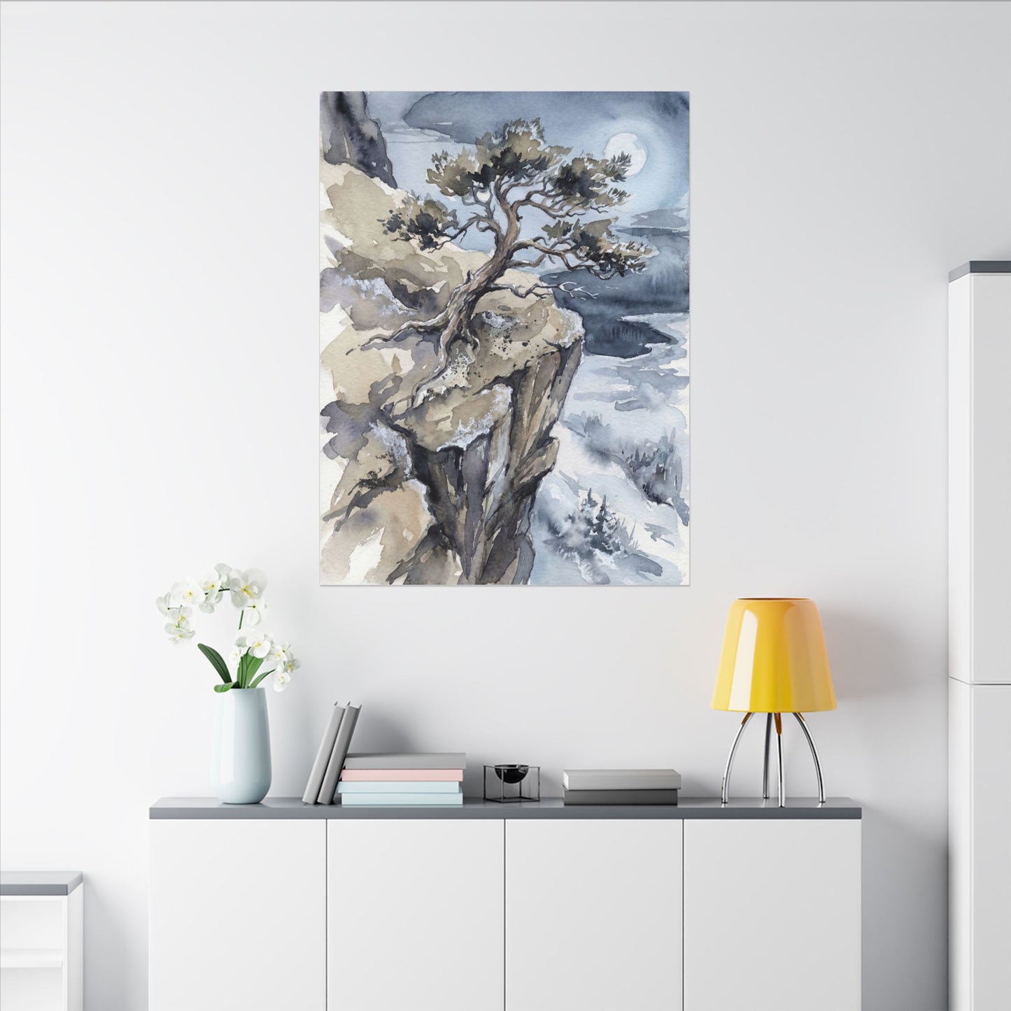 Pine Tree Canvas Art | Winter Japandi Watercolor Art
