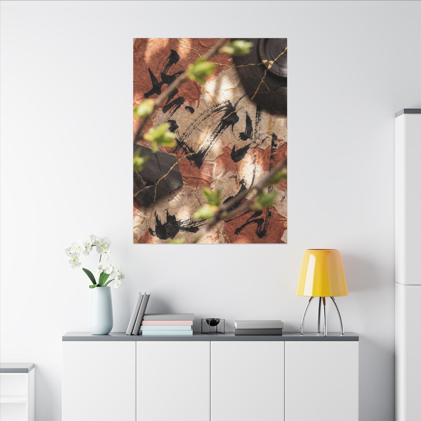 Datsuzoku Ink Brushstroke Canvas Art - Kintsugi Gold Repair