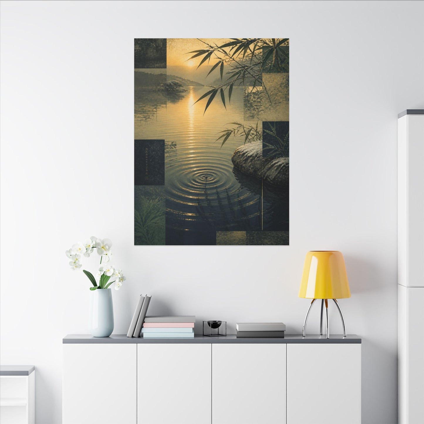 Zen Water Ripple in Golden Hour | Ukiyo E Inspired Canvas Art