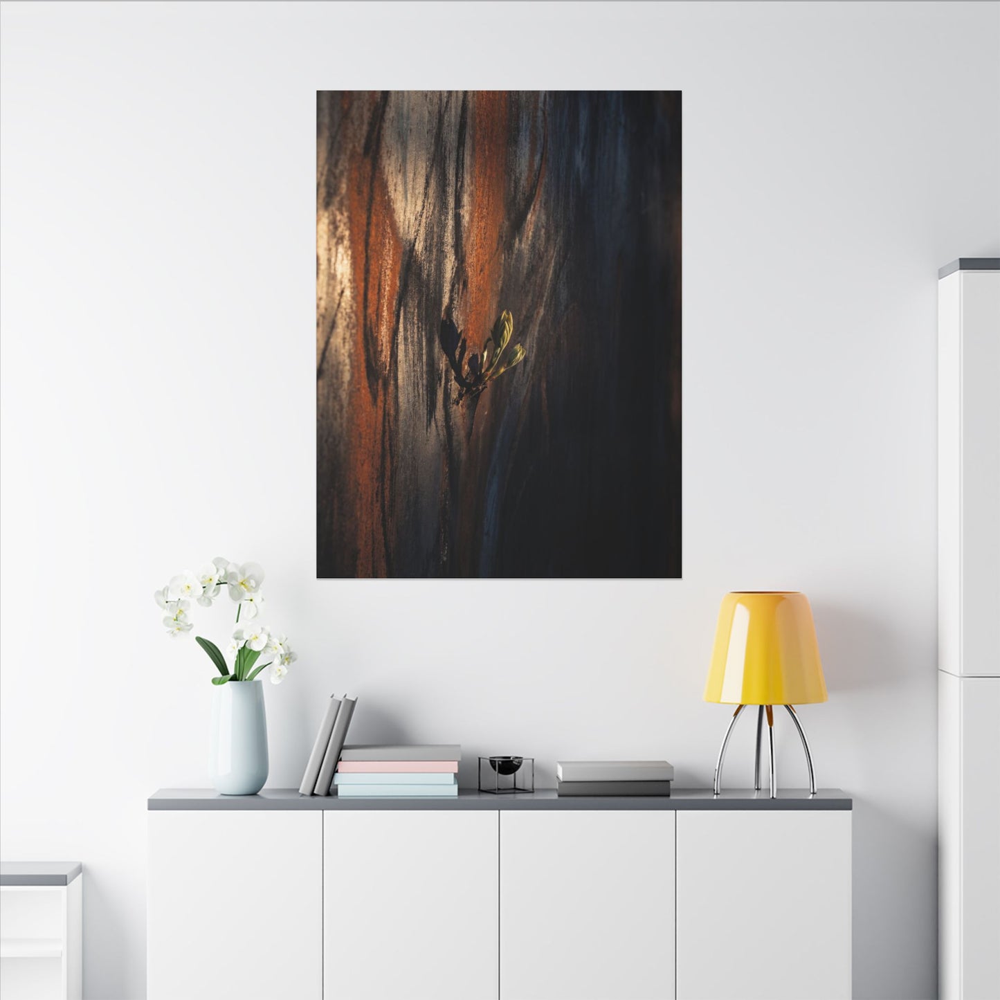 Rust Patina Charcoal Ink Canvas Art | Moody Dark Japandi Art