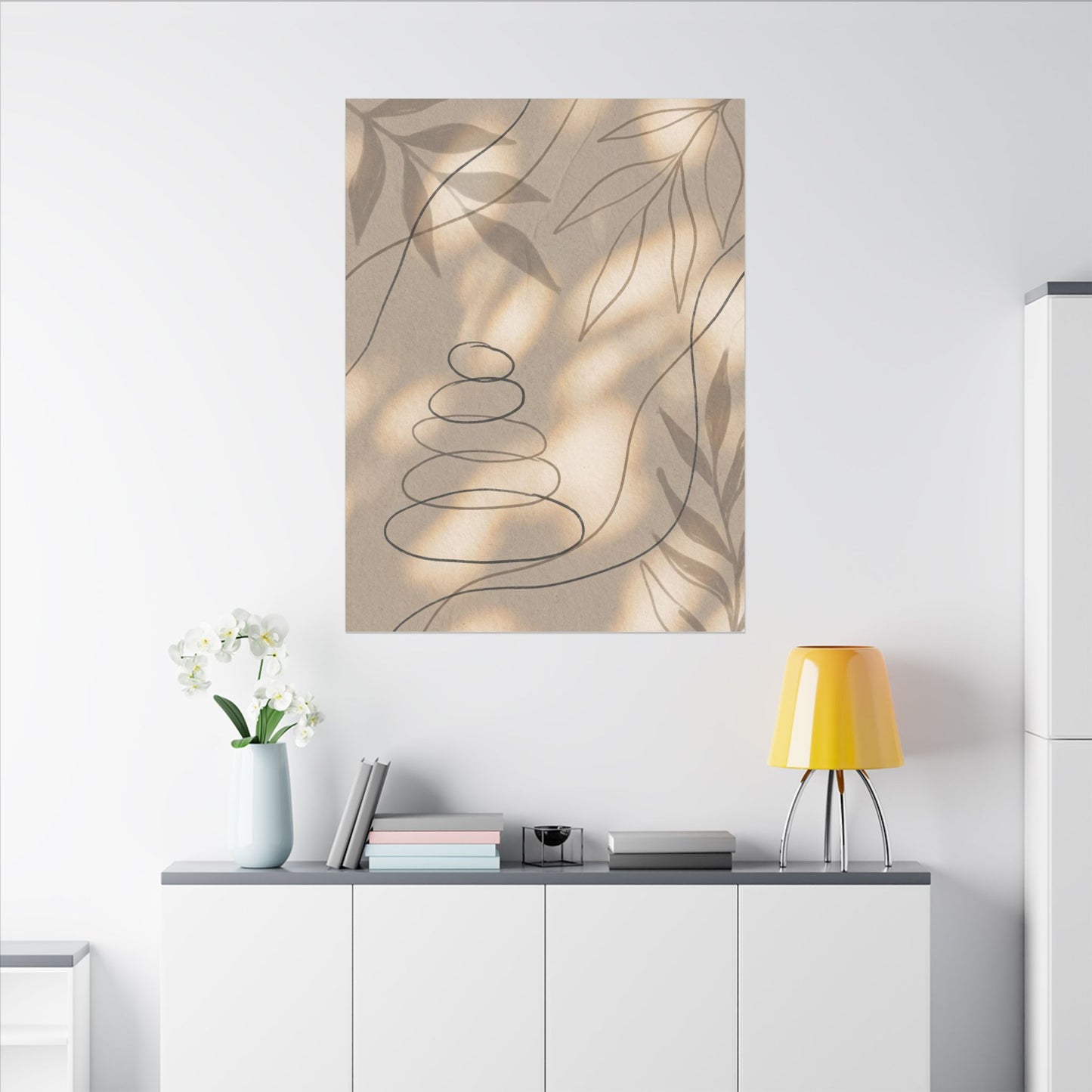 River Stones Minimal Line Canvas Art | Earthy Japandi Art