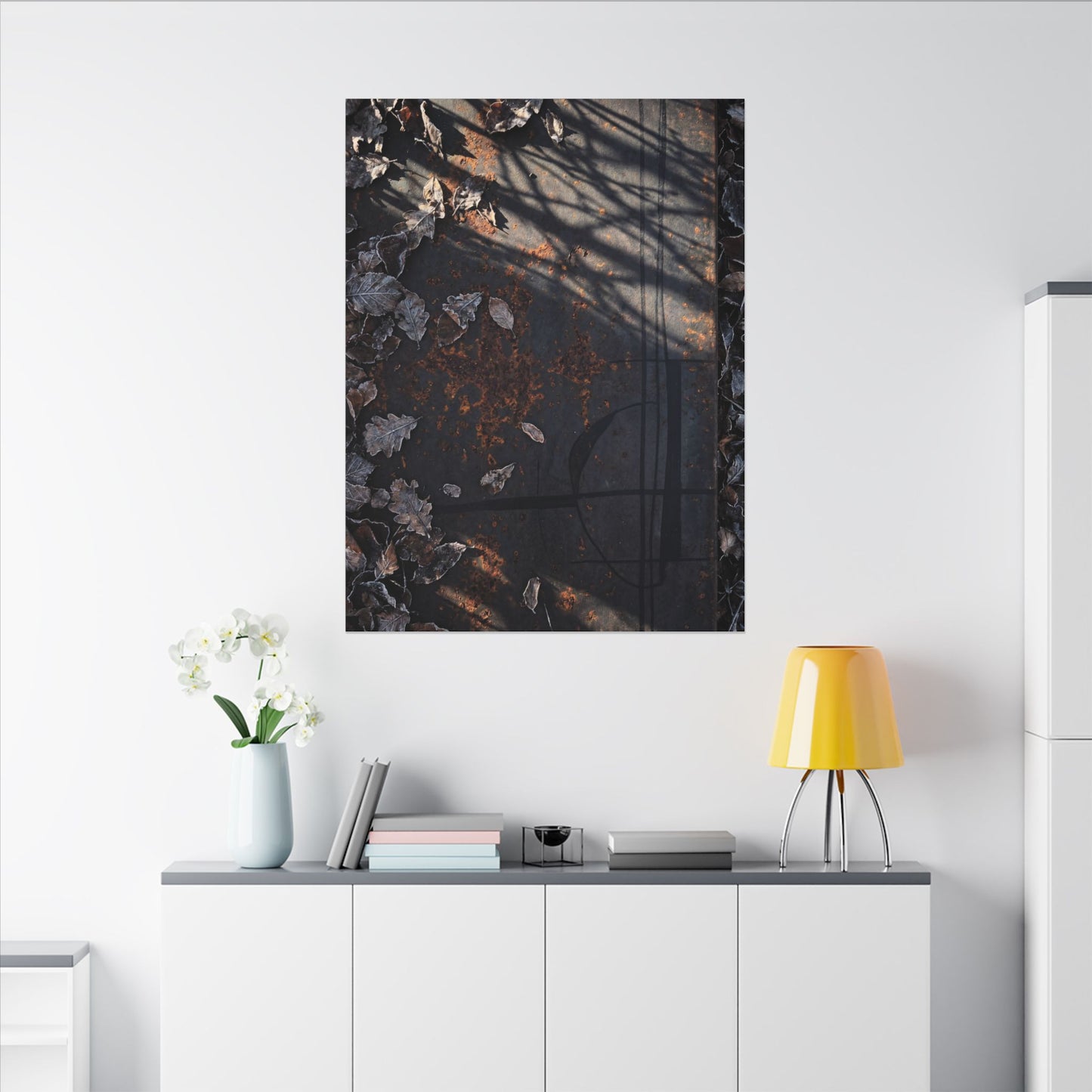 Shibui Rust Patina Canvas Art - Dark Japandi Charcoal Ink