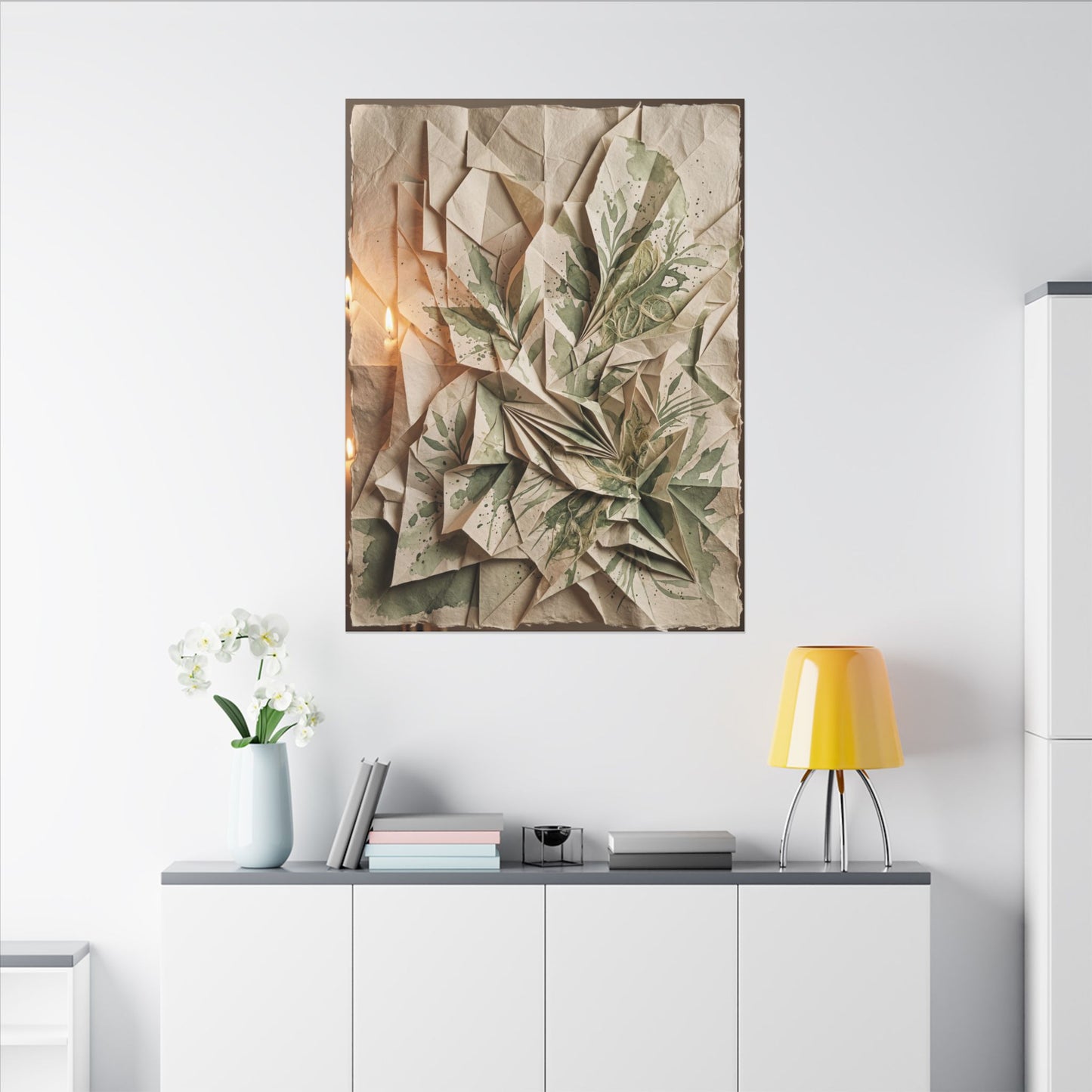 Japandi Paper Fold in Candlelight | Texture Canvas Art