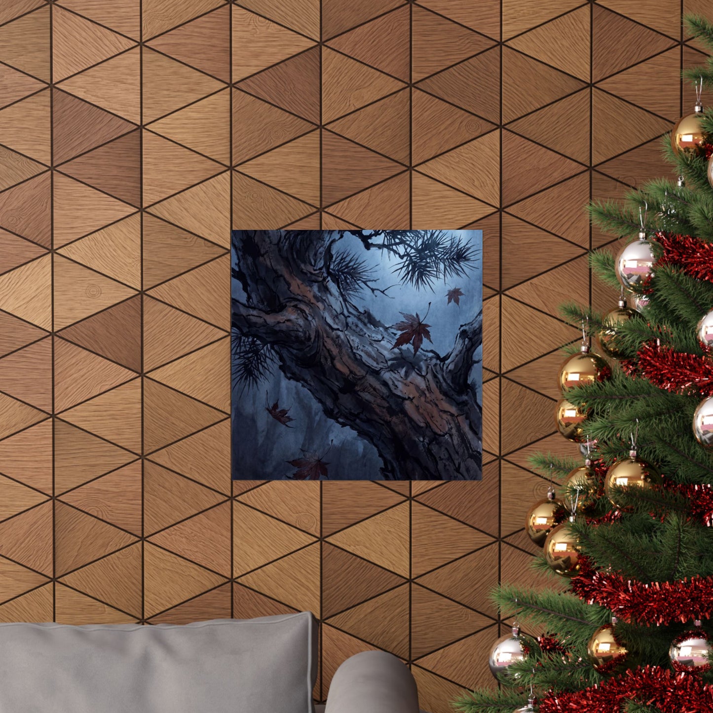 Kanso Pine Tree Wall Art Print - Dark Japandi Shadow Zen