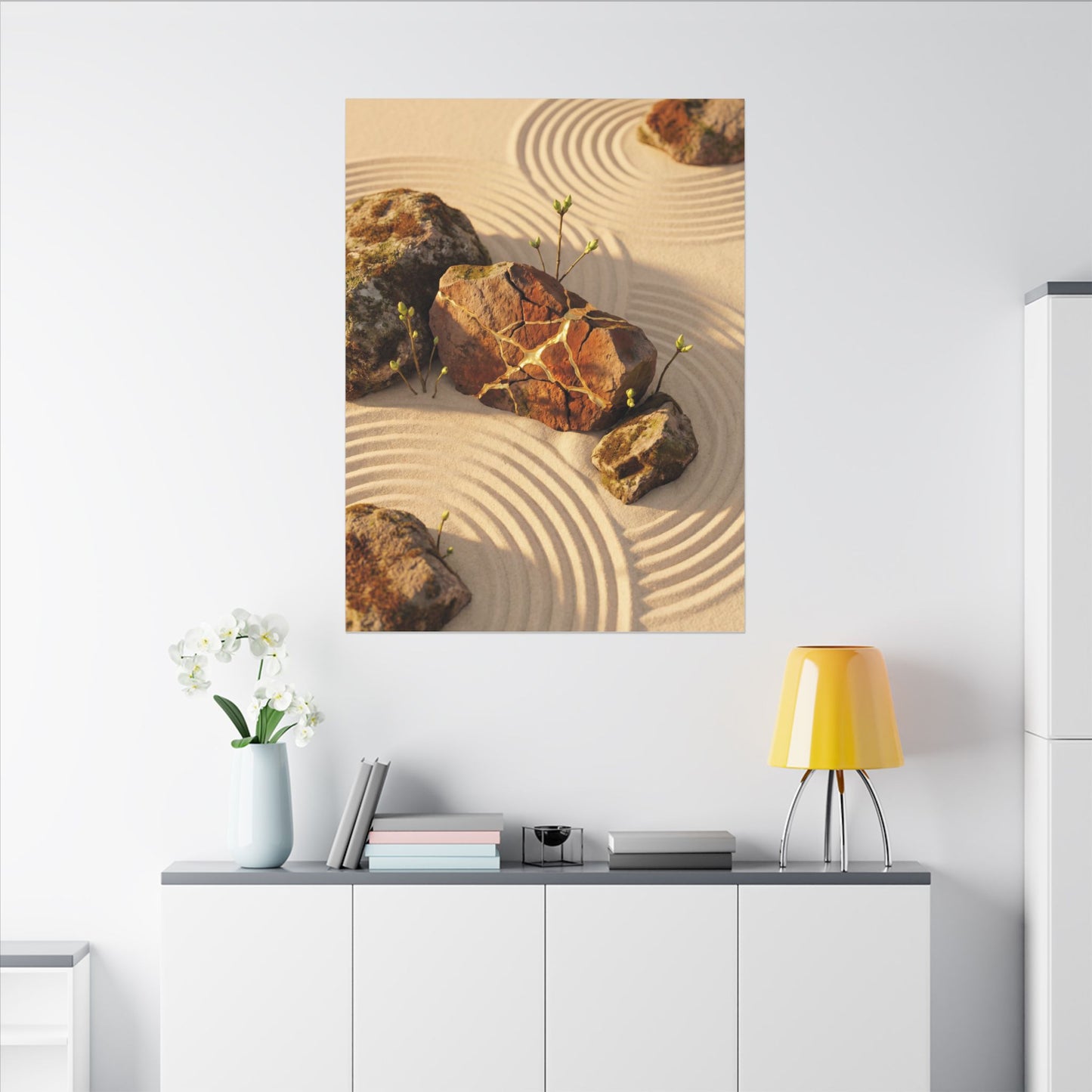 Kanso Rock Garden Canvas Art - Kintsugi Crackle Gold