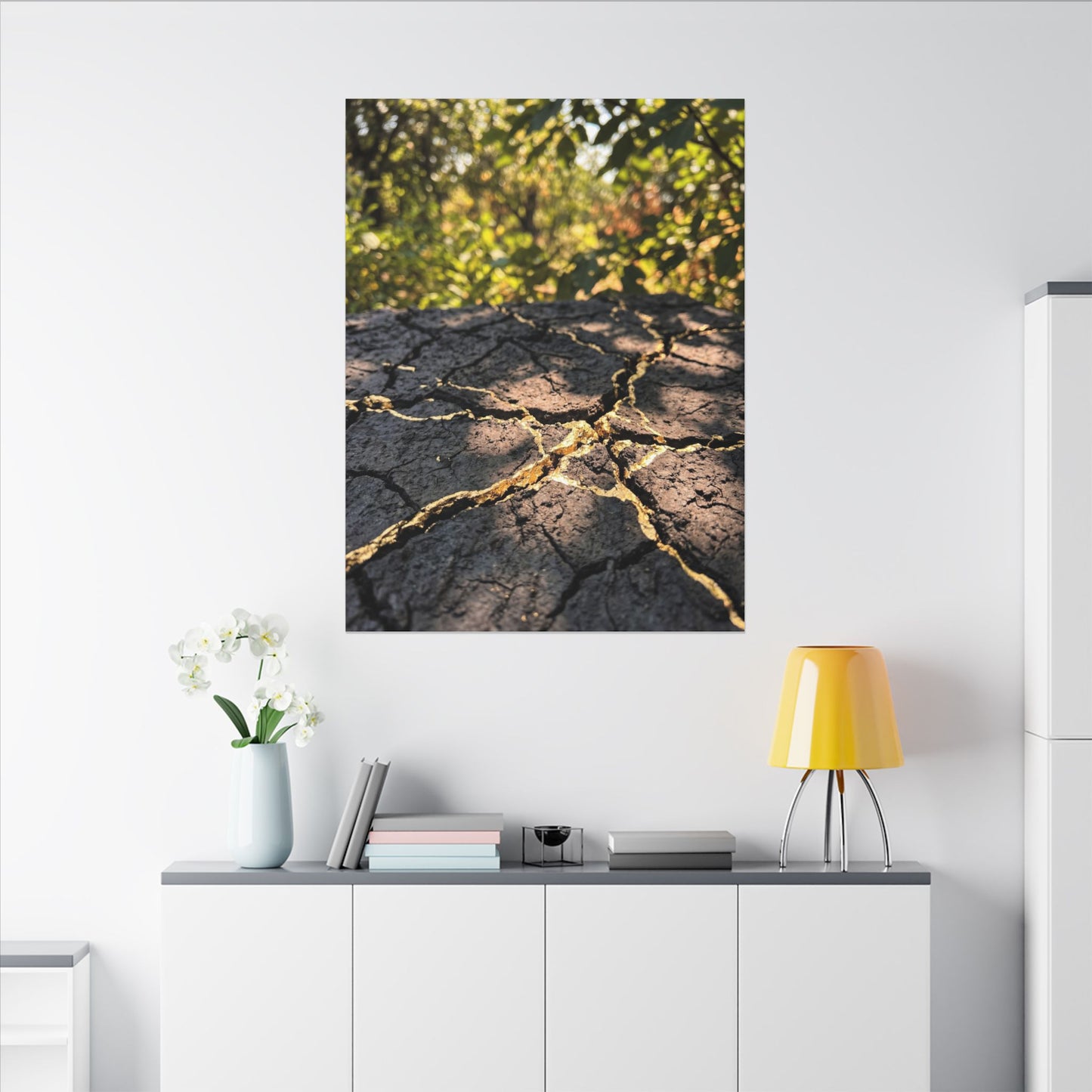 Shibui Cracked Earth Canvas Art - Kintsugi Gold Repair
