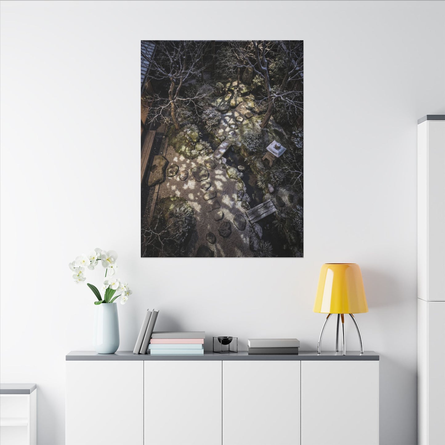 Moonlit Garden Japanese Pattern Canvas Art | Elegant Japandi Art