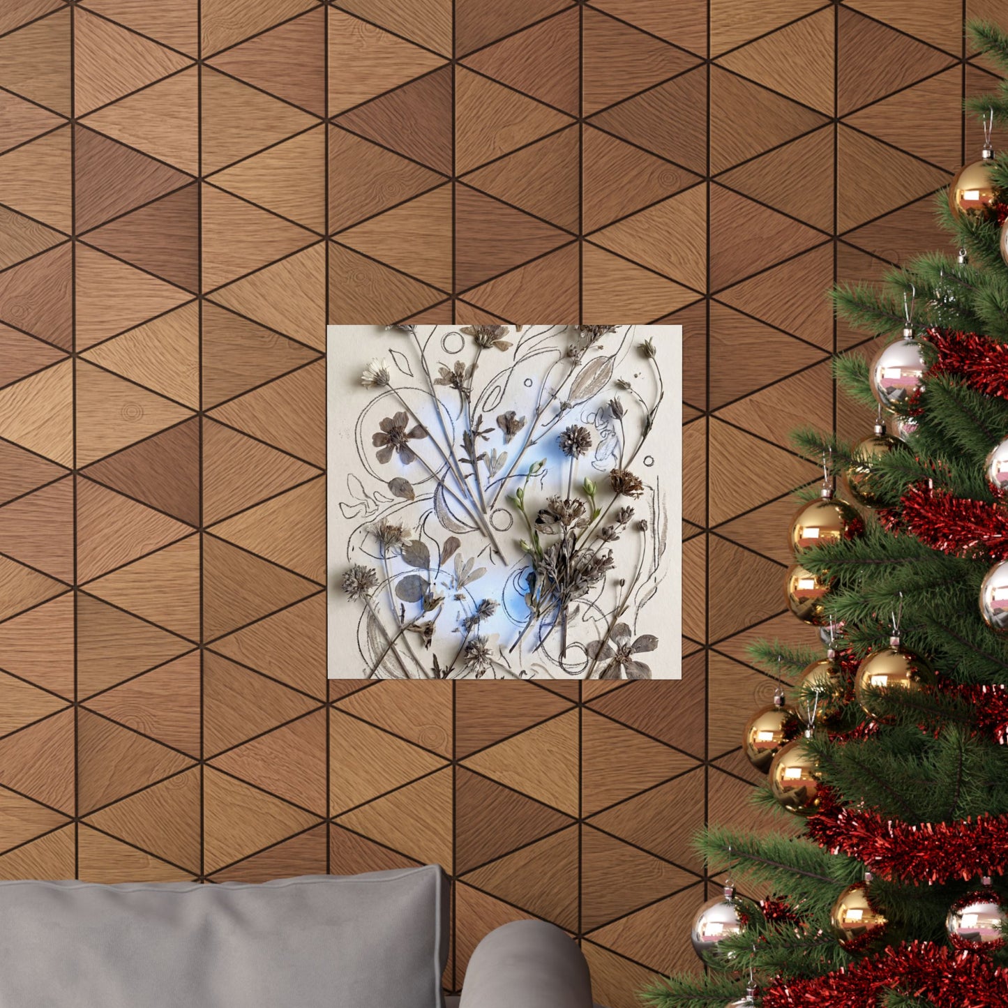 Neutral Dried Flowers Wall Art Print - Minimal Line Japandi