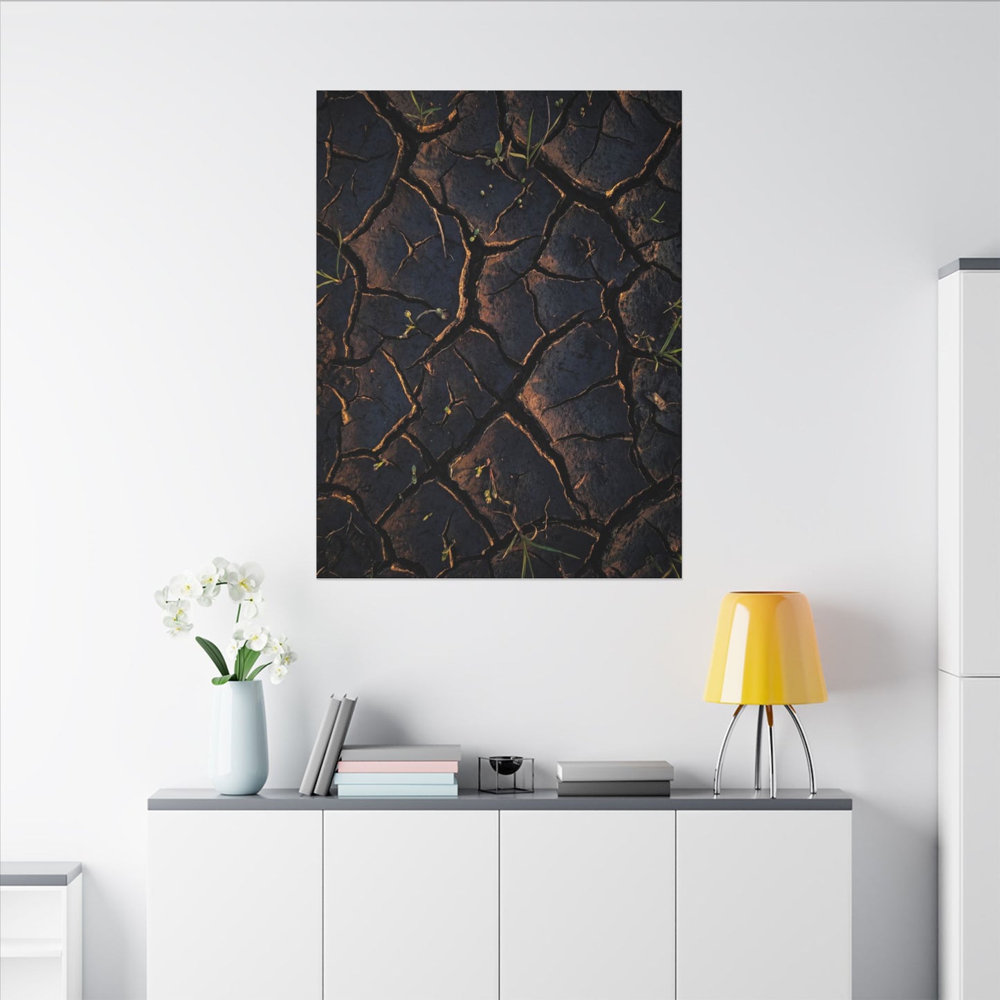 Cracked Earth Moody Minimal Canvas Art | Luxurious Dark Japandi Art