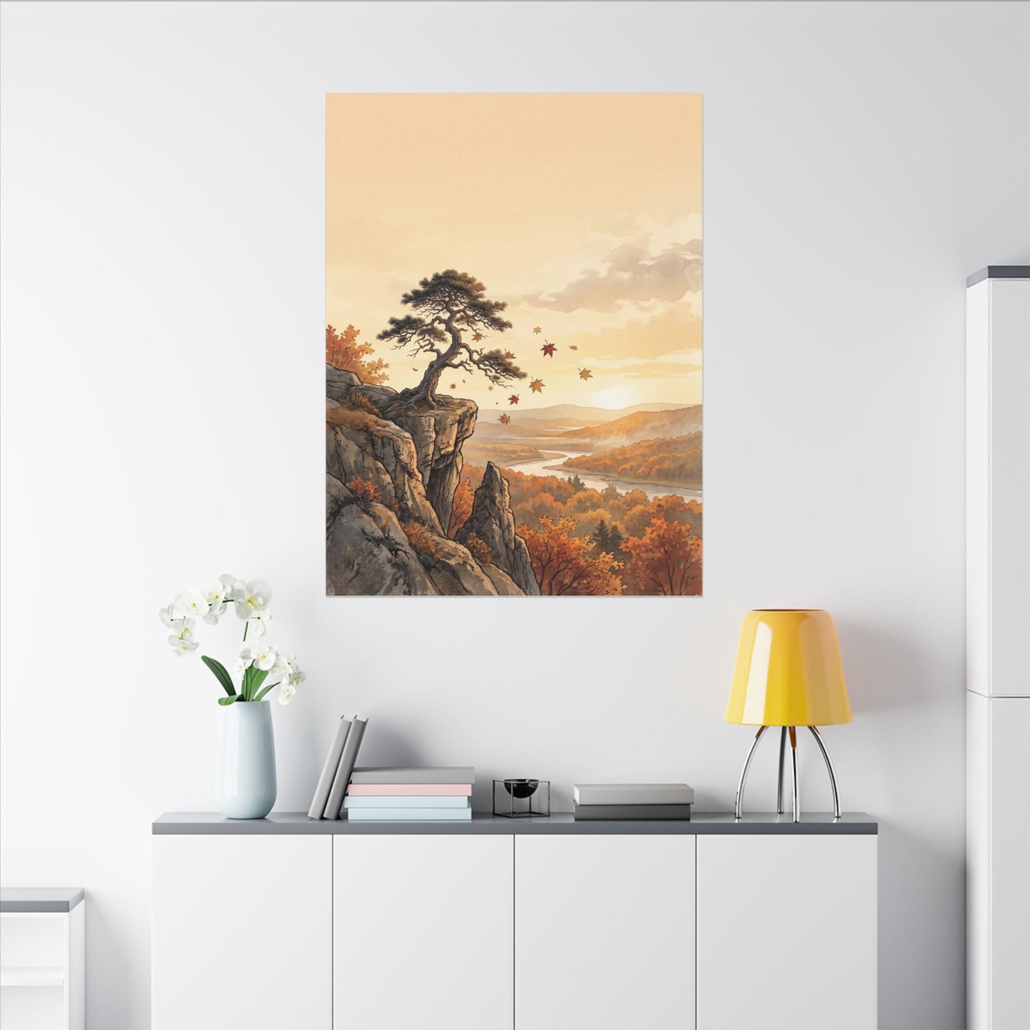 Pine Tree Autumn Canvas Art | Japandi Warm Design