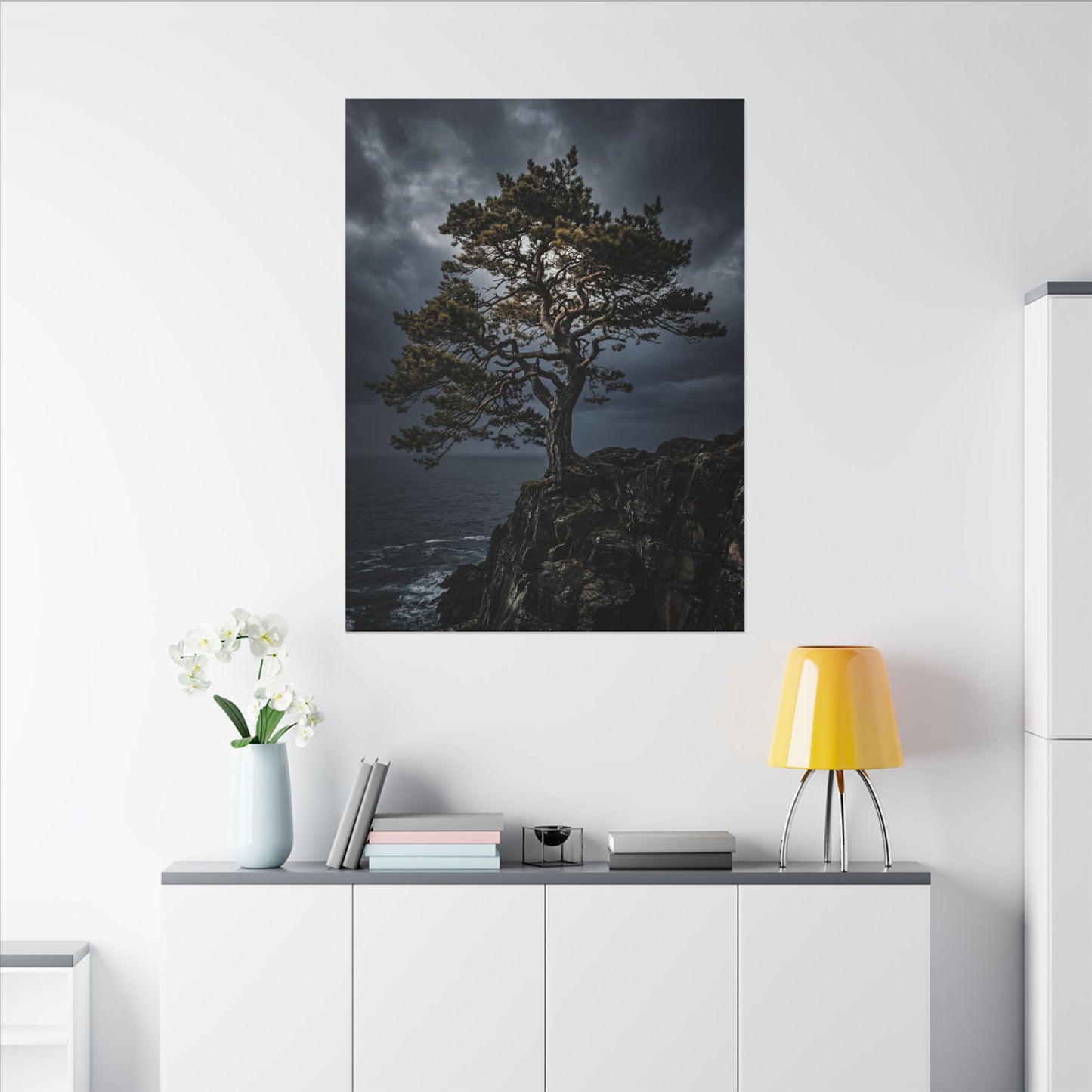 Dappled Pine Tree Canvas Art - Dark Japandi Fukinsei