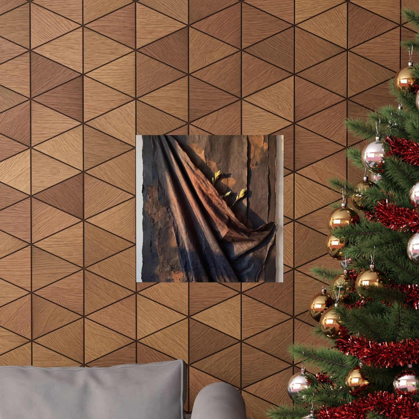 Dark Japandi Silk Drape in Golden Hour | Dark Texture Wall Art Print