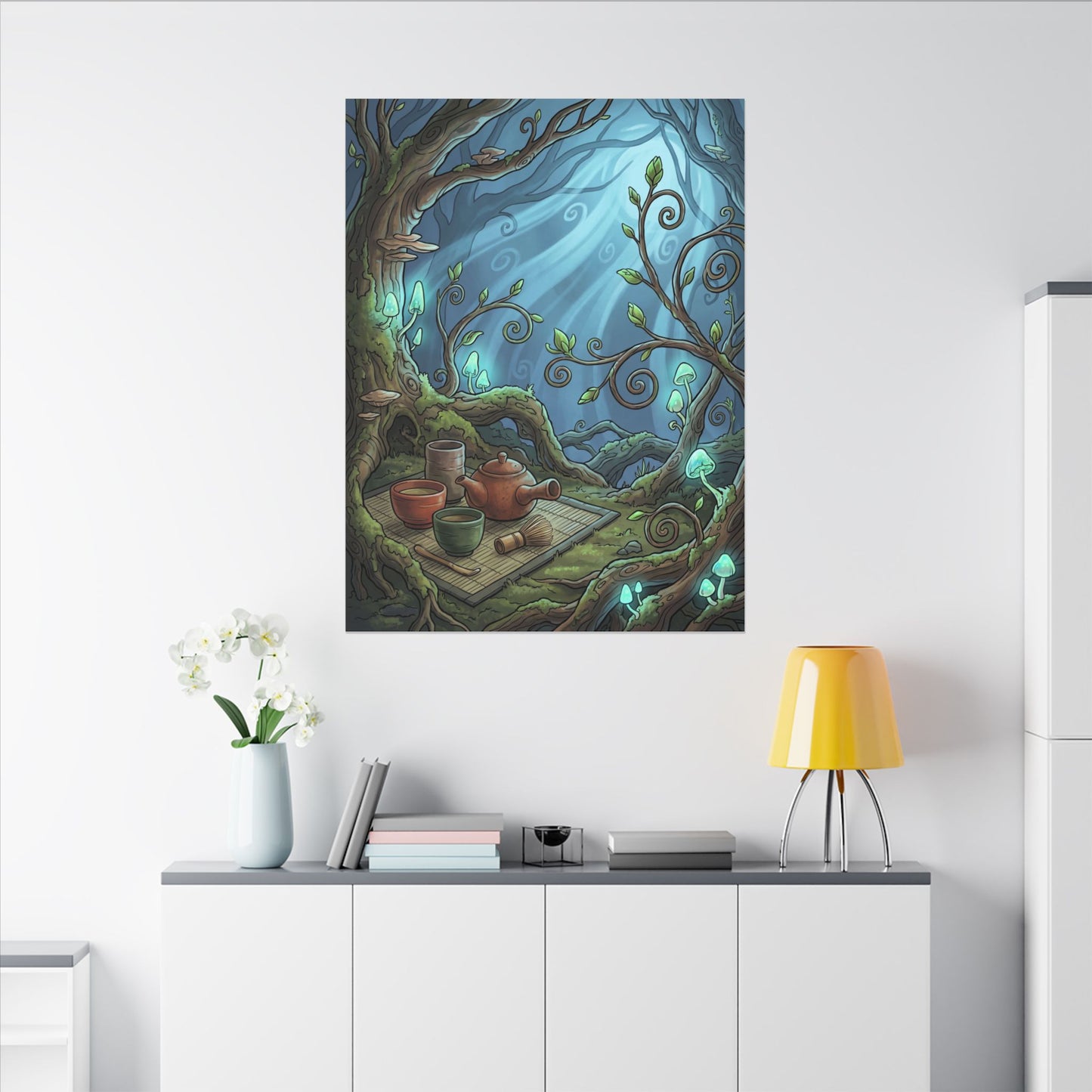 Spring Tea Ceremony Forest Whimsy Canvas Art | Cozy Decor