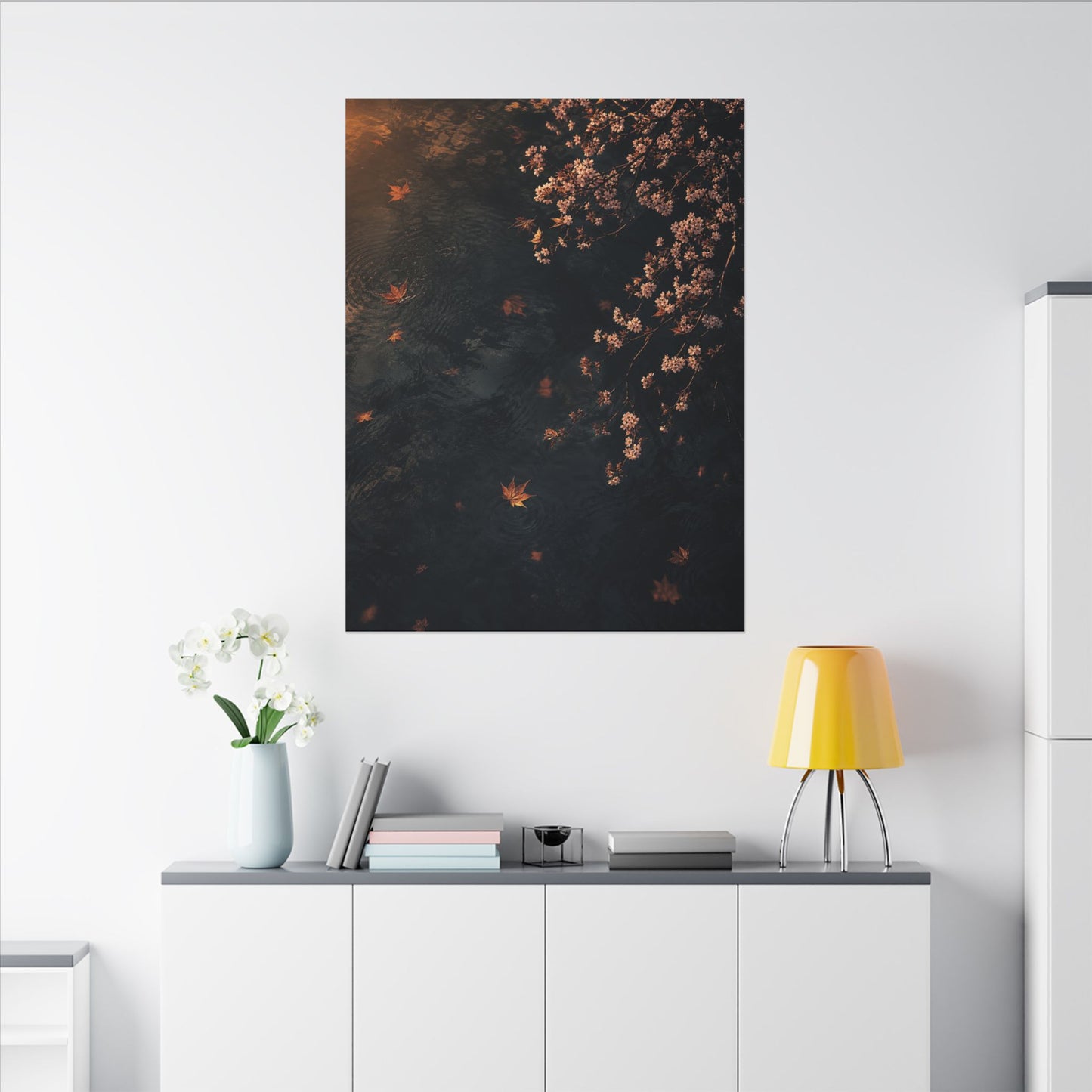 Golden Hour Cherry Blossom Canvas Art - Dark Japandi Kanso