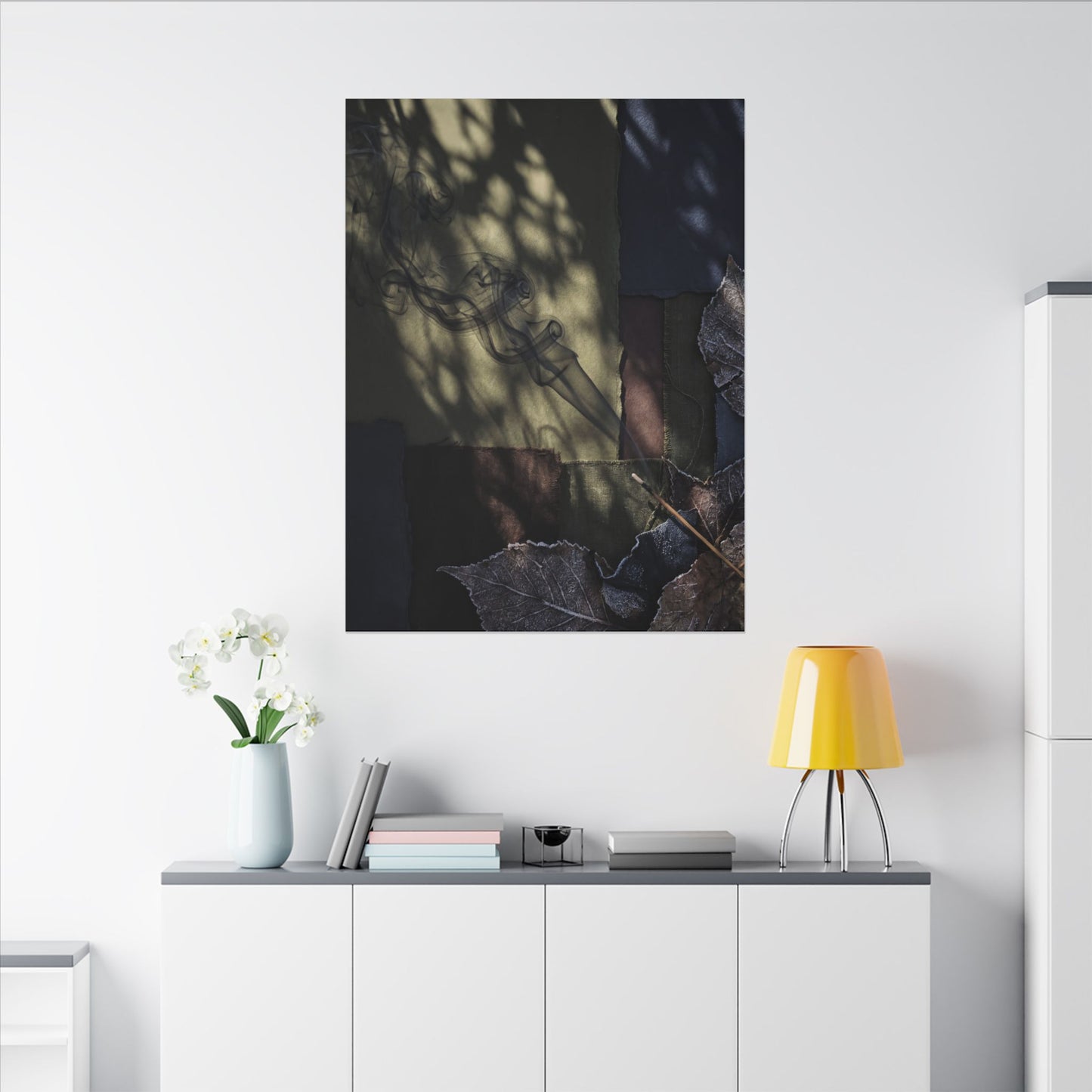 Ma Incense Smoke Canvas Art - Dark Japandi Dark Texture