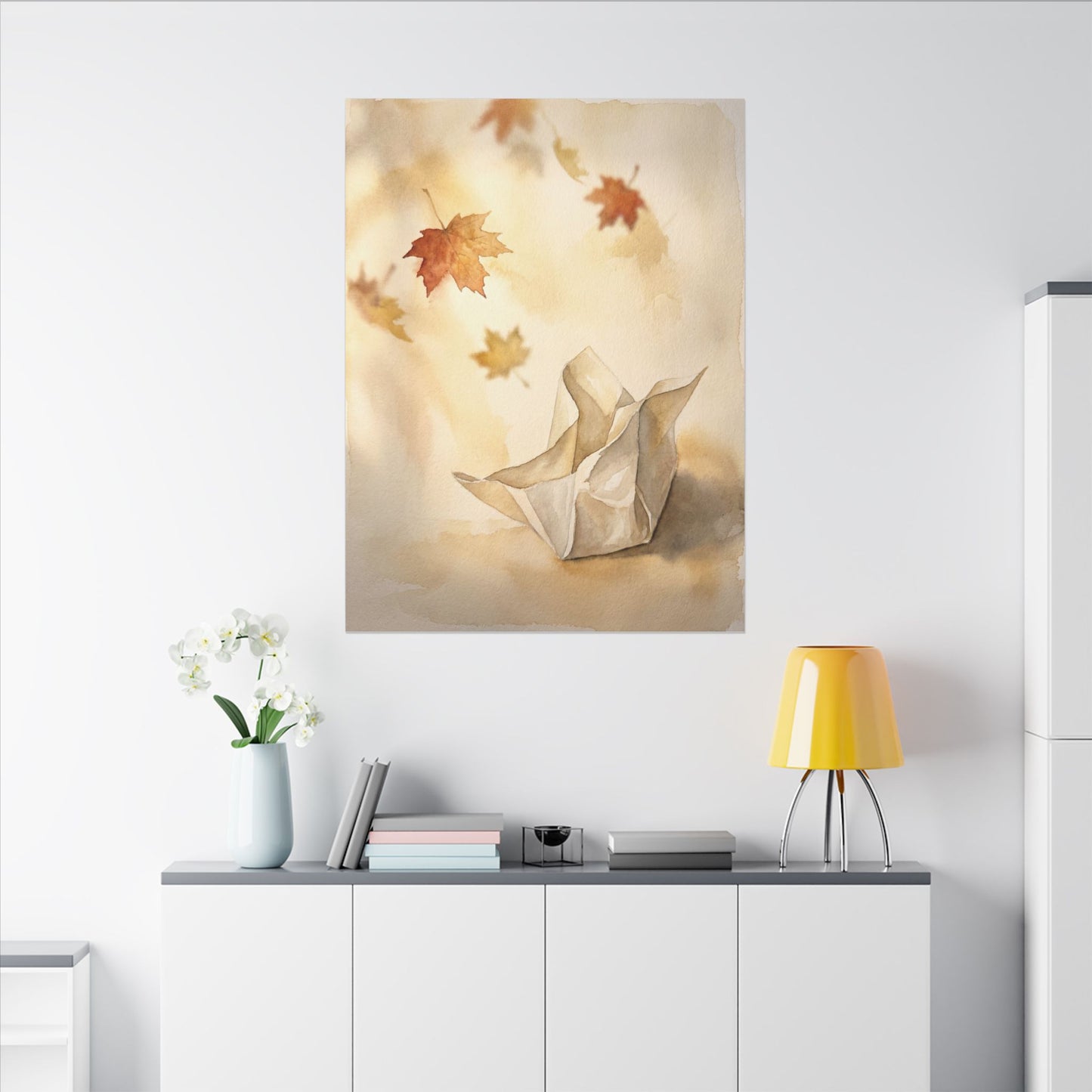 Japandi Paper Fold in Golden Hour | Watercolor Canvas Art