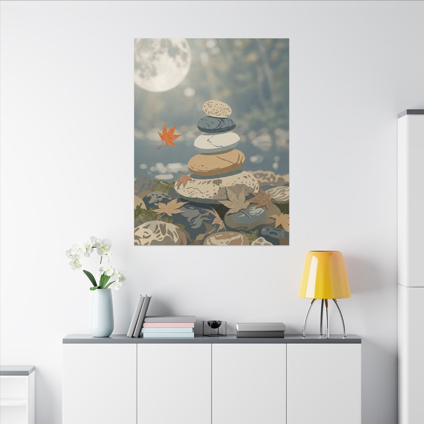 Warm River Stones Canvas Art - Japanese Pattern Japandi