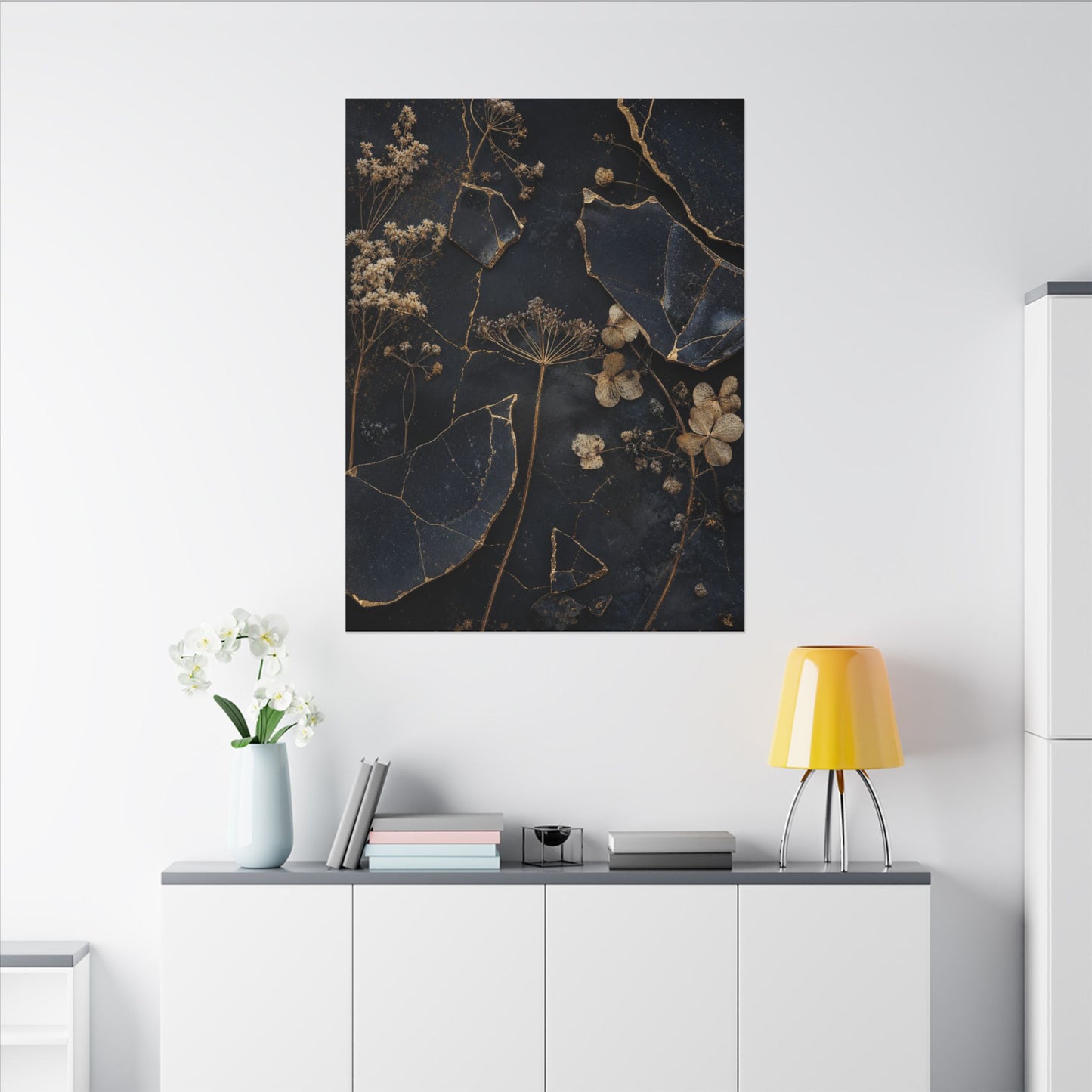 Philosophical Dried Flowers Canvas Art - Broken Beauty Kintsugi