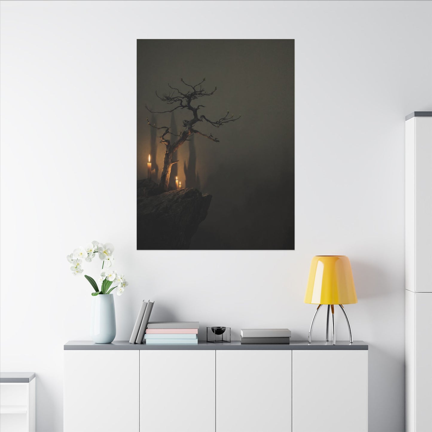 Ma Pine Tree Canvas Art - Dark Japandi Shadow Zen