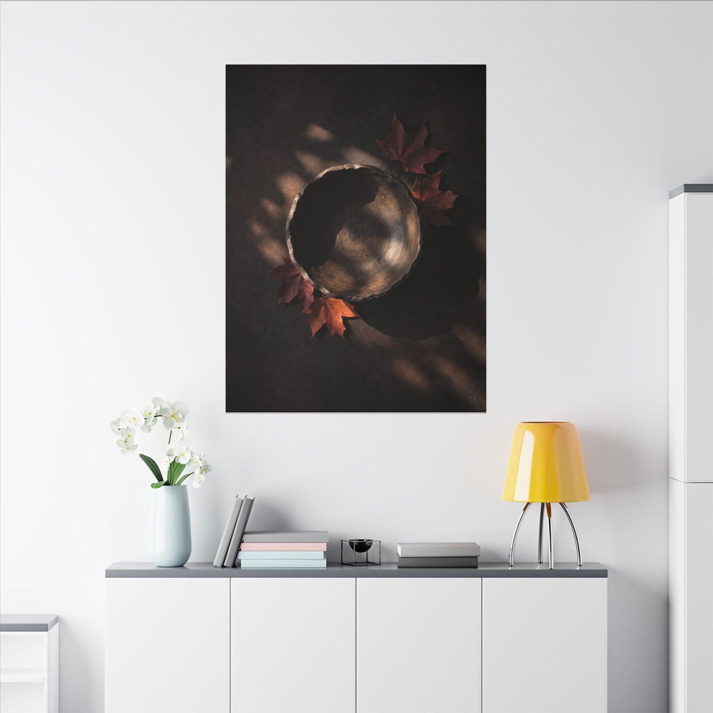 Ceramic Bowl Canvas Art | Autumn Dark Japandi Dark Texture Art