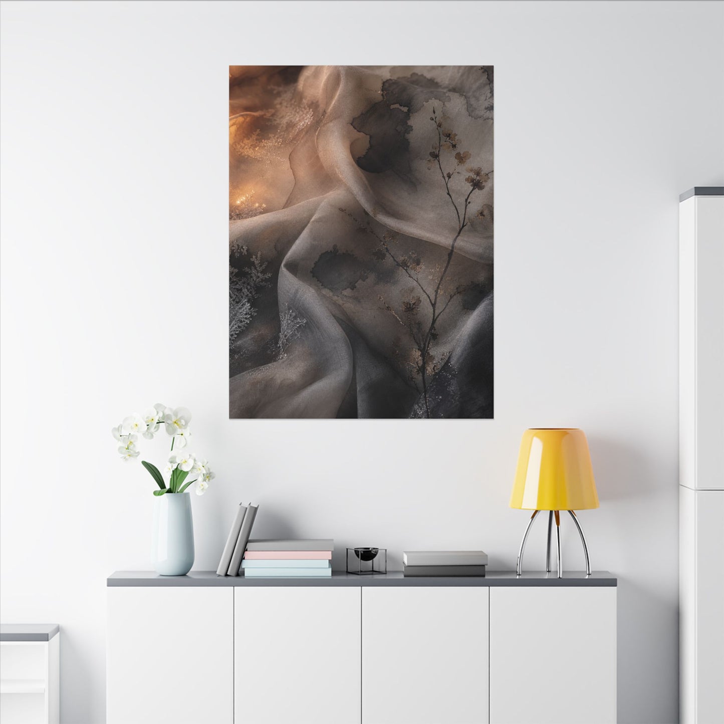 Japandi Silk Drape in Candlelight | Watercolor Canvas Art