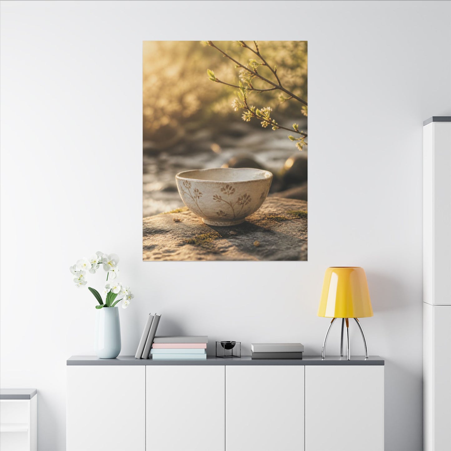 Neutral Ceramic Bowl Canvas Art - Japanese Pattern Japandi