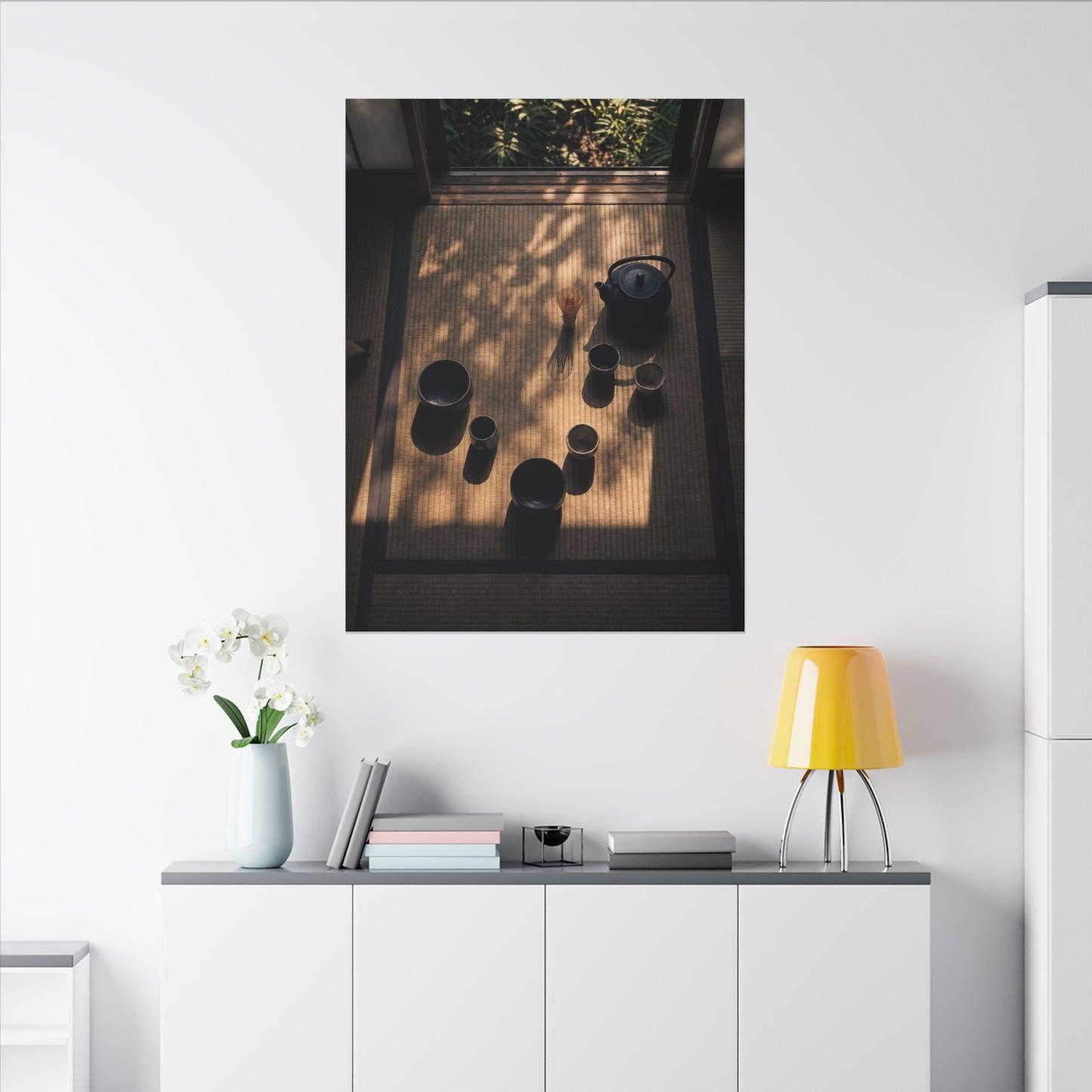 Shibui Tea Ceremony Canvas Art - Dark Japandi Shadow Zen