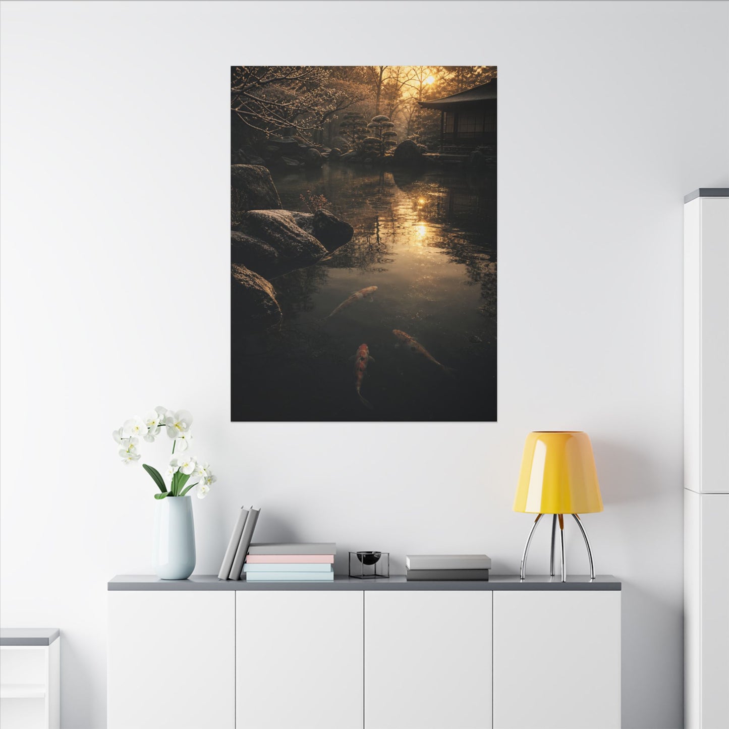 Winter Koi Pond Shadow Zen Canvas Art | Bold Decor