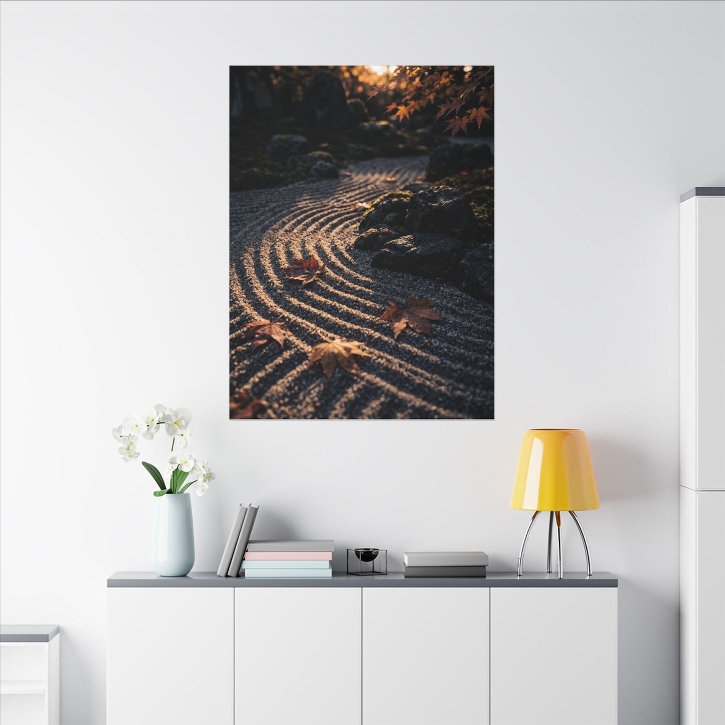 Rock Garden Moody Minimal Canvas Art | Bold Dark Japandi Art