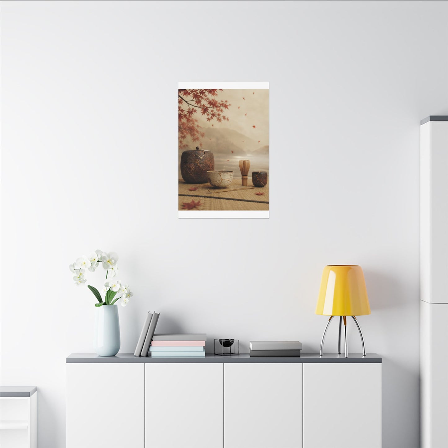 Tea Ceremony Canvas Art | Autumn Kintsugi Gold Vein Art