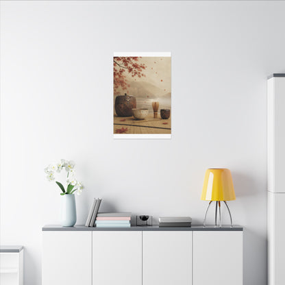 Tea Ceremony Canvas Art | Autumn Kintsugi Gold Vein Art