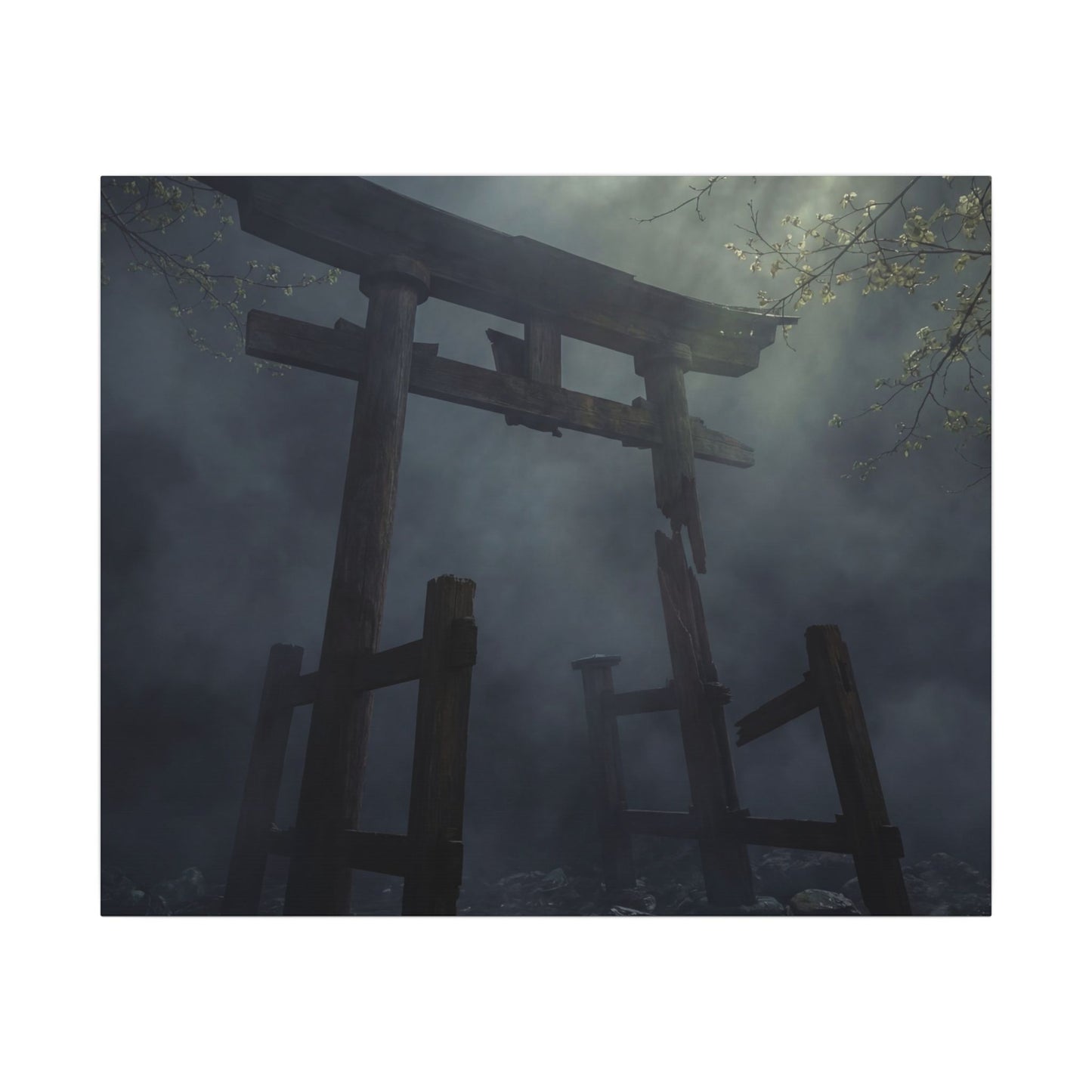 Dark Japandi Torii Gate in Dappled | Moody Minimal Canvas Art