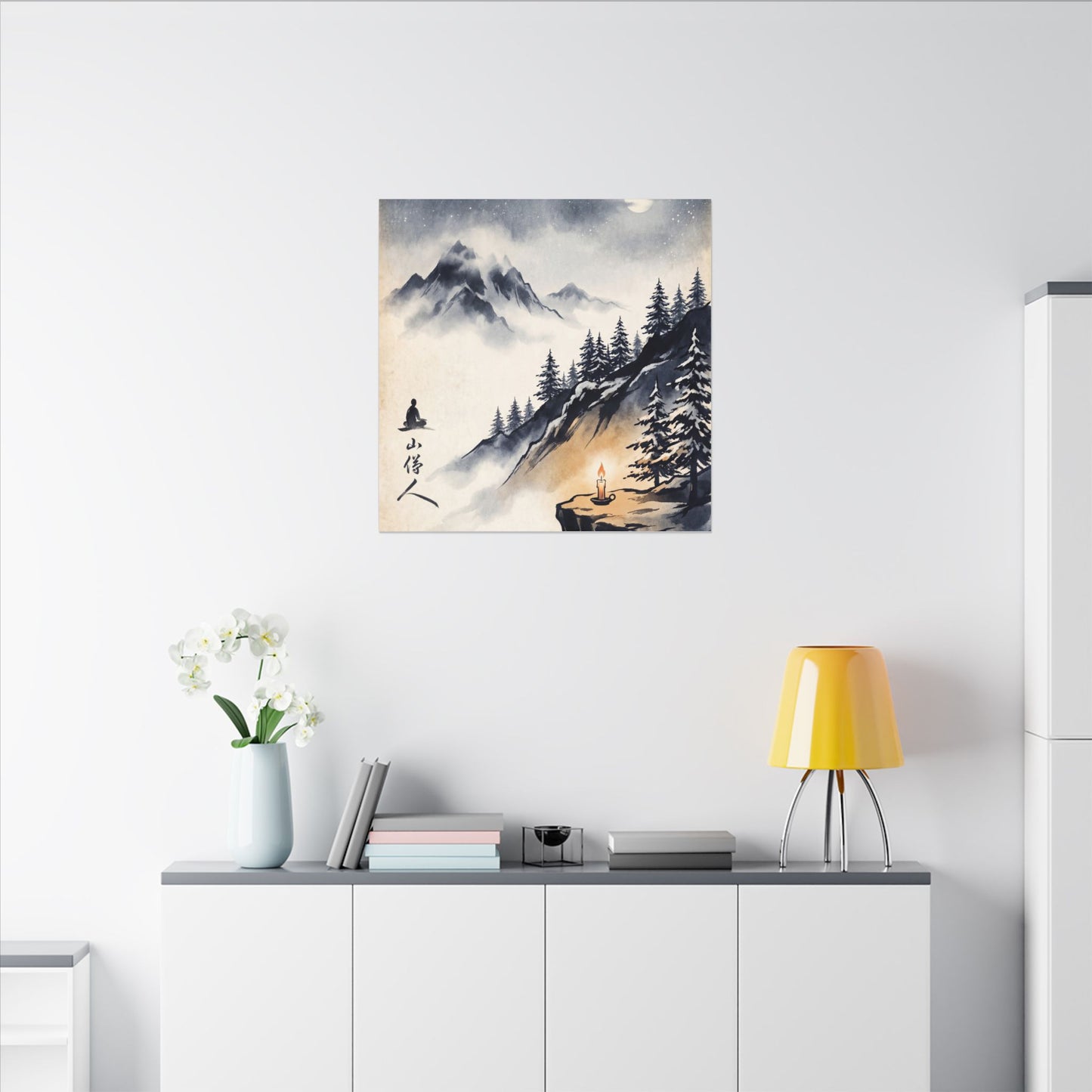 Mountain Mist Canvas Art | Winter Zen Ukiyo E Inspired Art