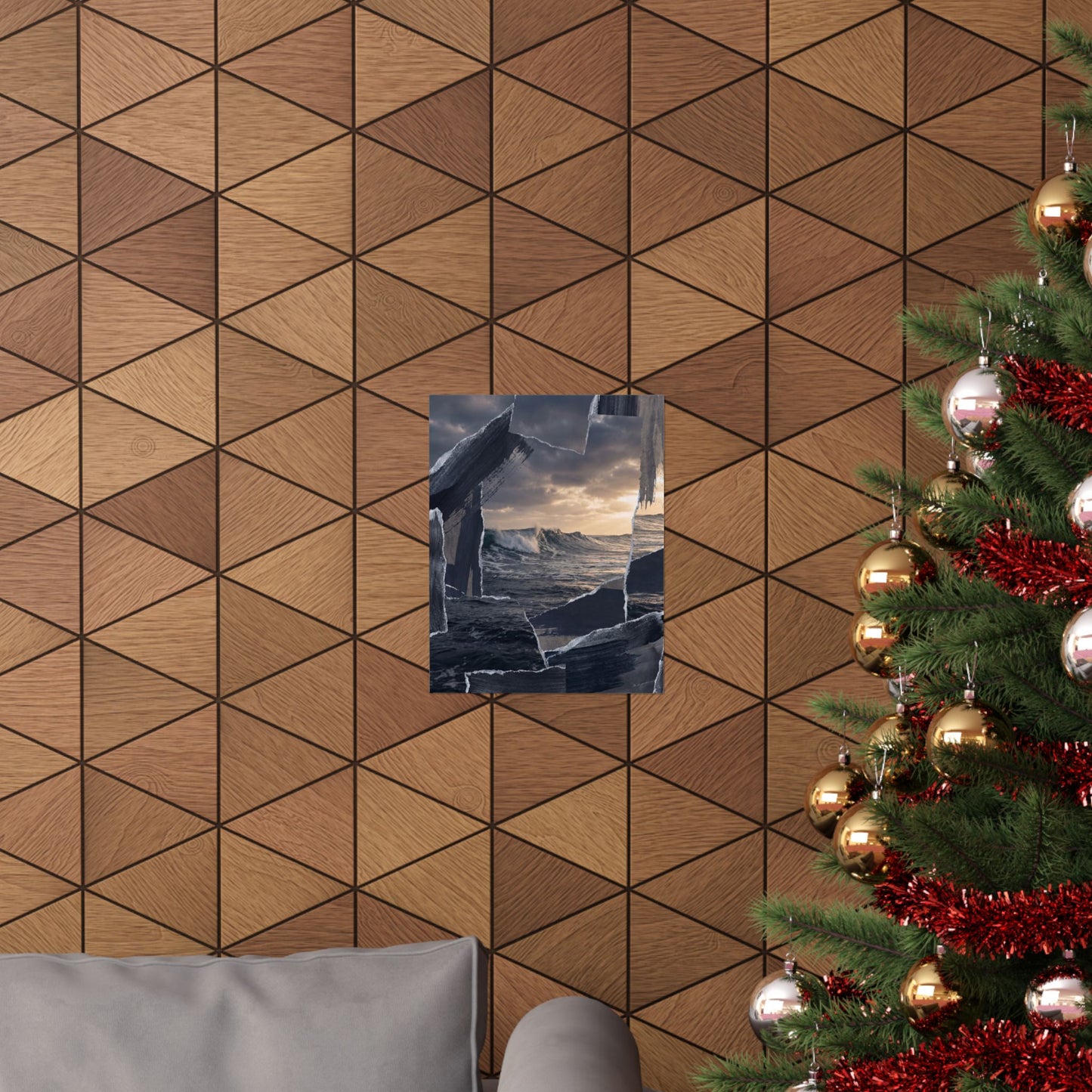 Dark Japandi Ocean Wave in Golden Hour | Shadow Zen Wall Art Print