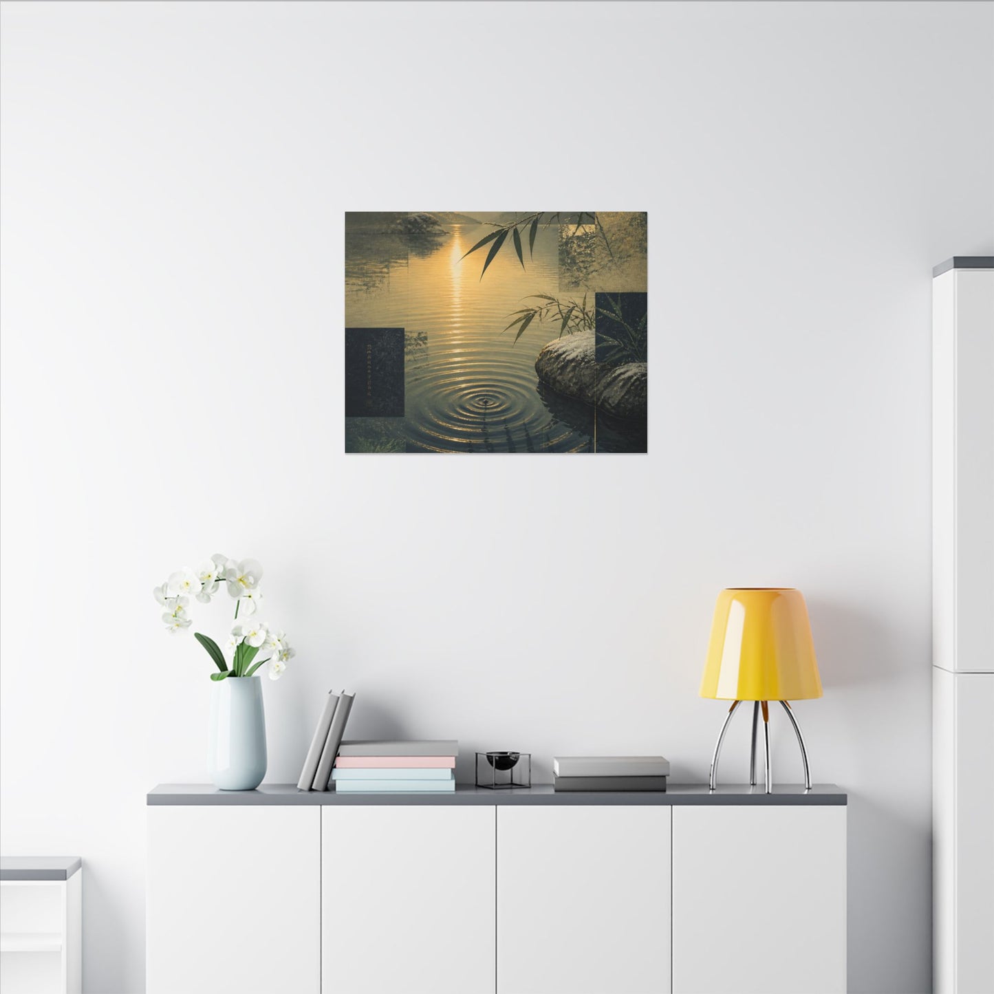 Zen Water Ripple in Golden Hour | Ukiyo E Inspired Canvas Art