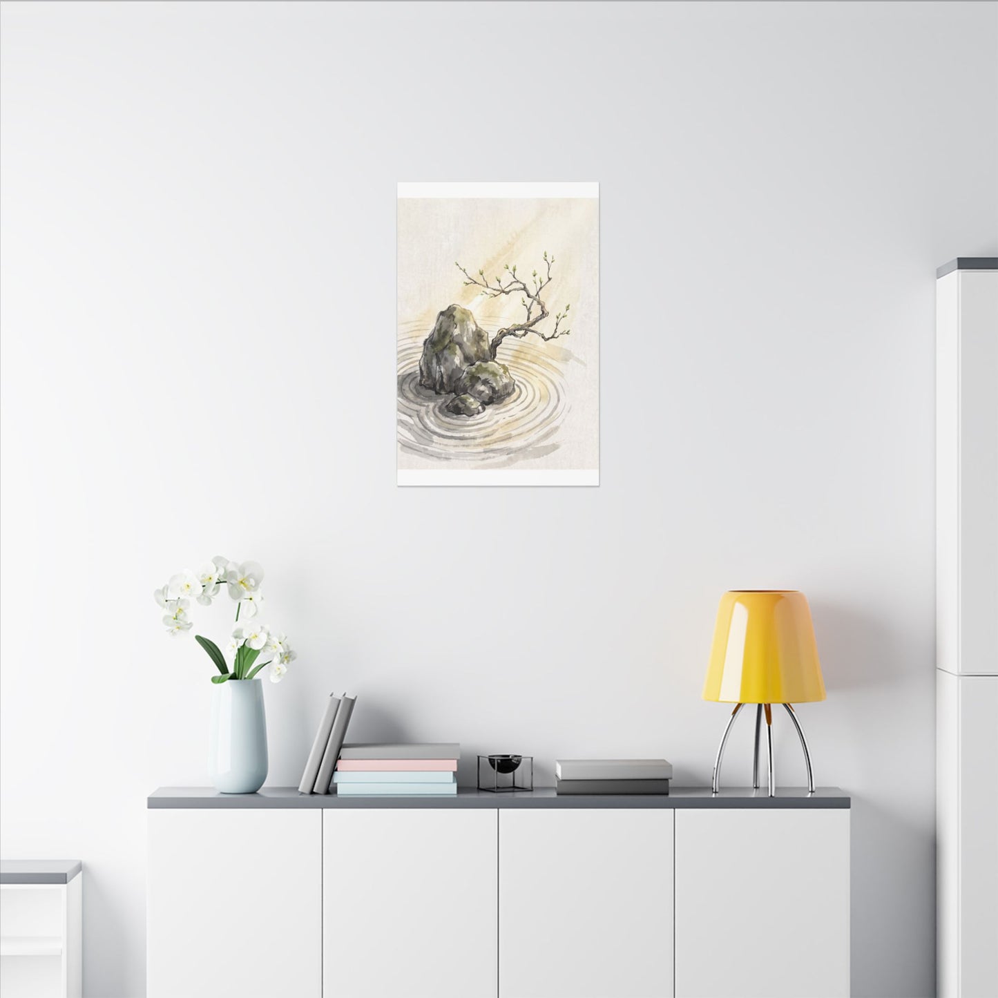Serene Rock Garden Canvas Art - Sumi E Zen