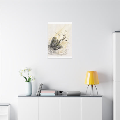 Serene Rock Garden Canvas Art - Sumi E Zen