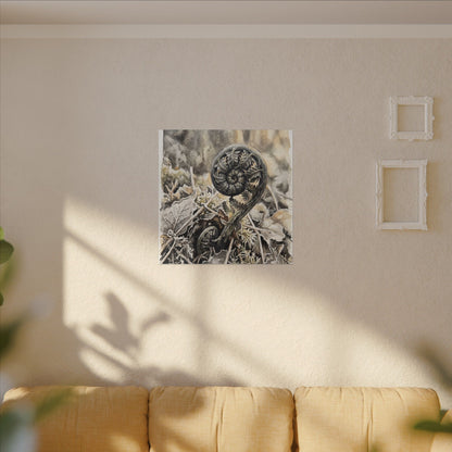 Japandi Fern Unfurling in Golden Hour | Watercolor Canvas Art